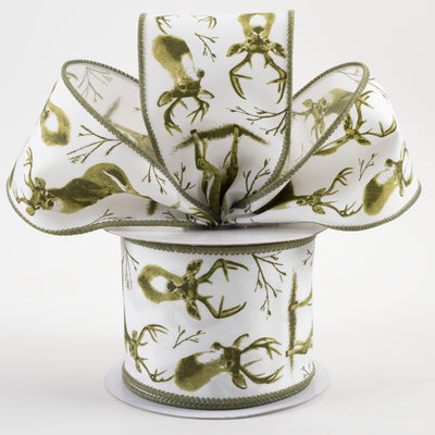 2.5" Deer Ribbon: White & Moss (10 Yards) Lifestyle Photo
