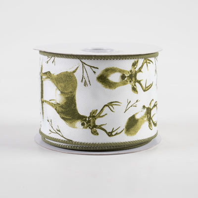 2.5" Deer Ribbon: White & Moss (10 Yards)