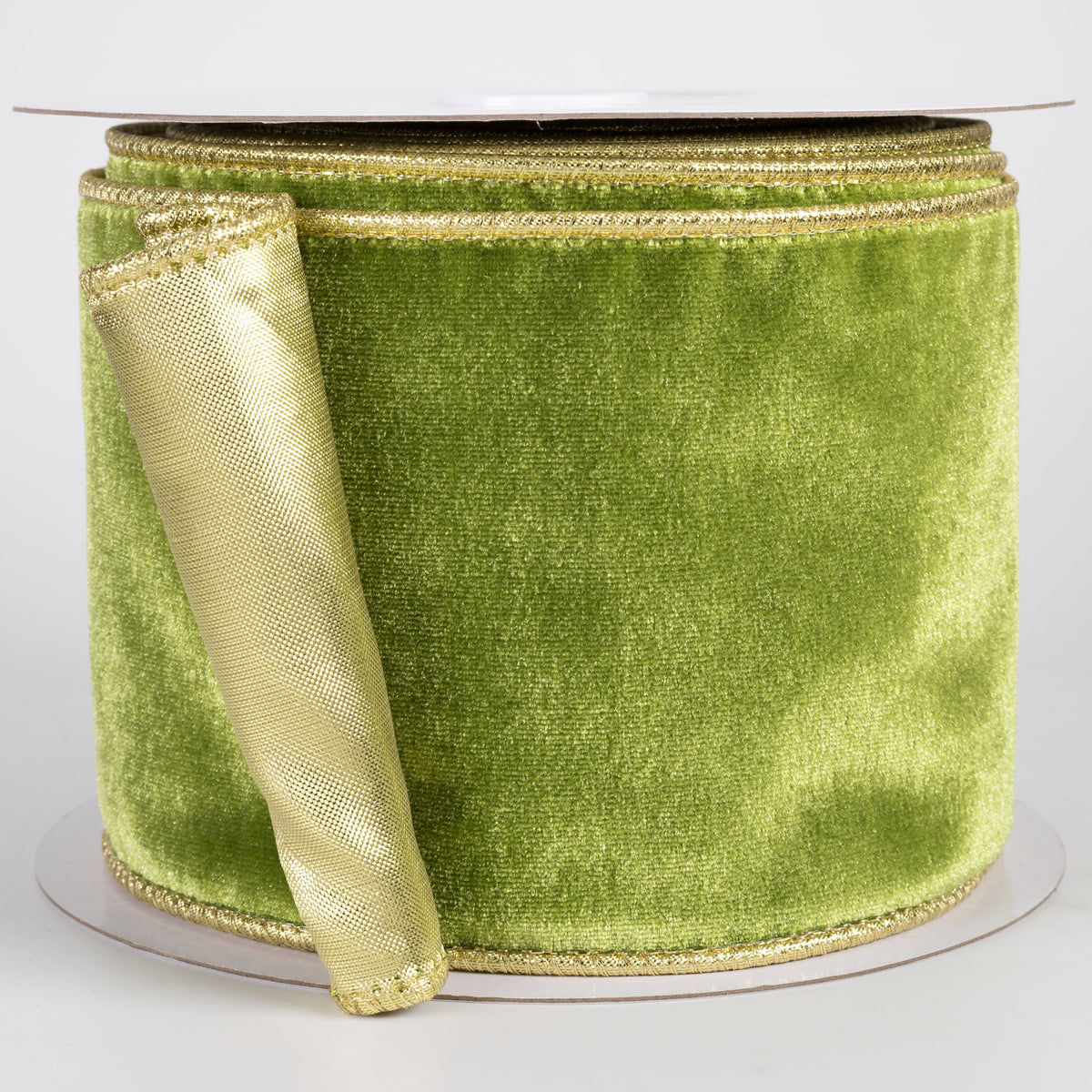 4" Deluxe Velvet Metallic Backing Ribbon: Moss Green & Gold (10 Yards) Item Number: RGH155583