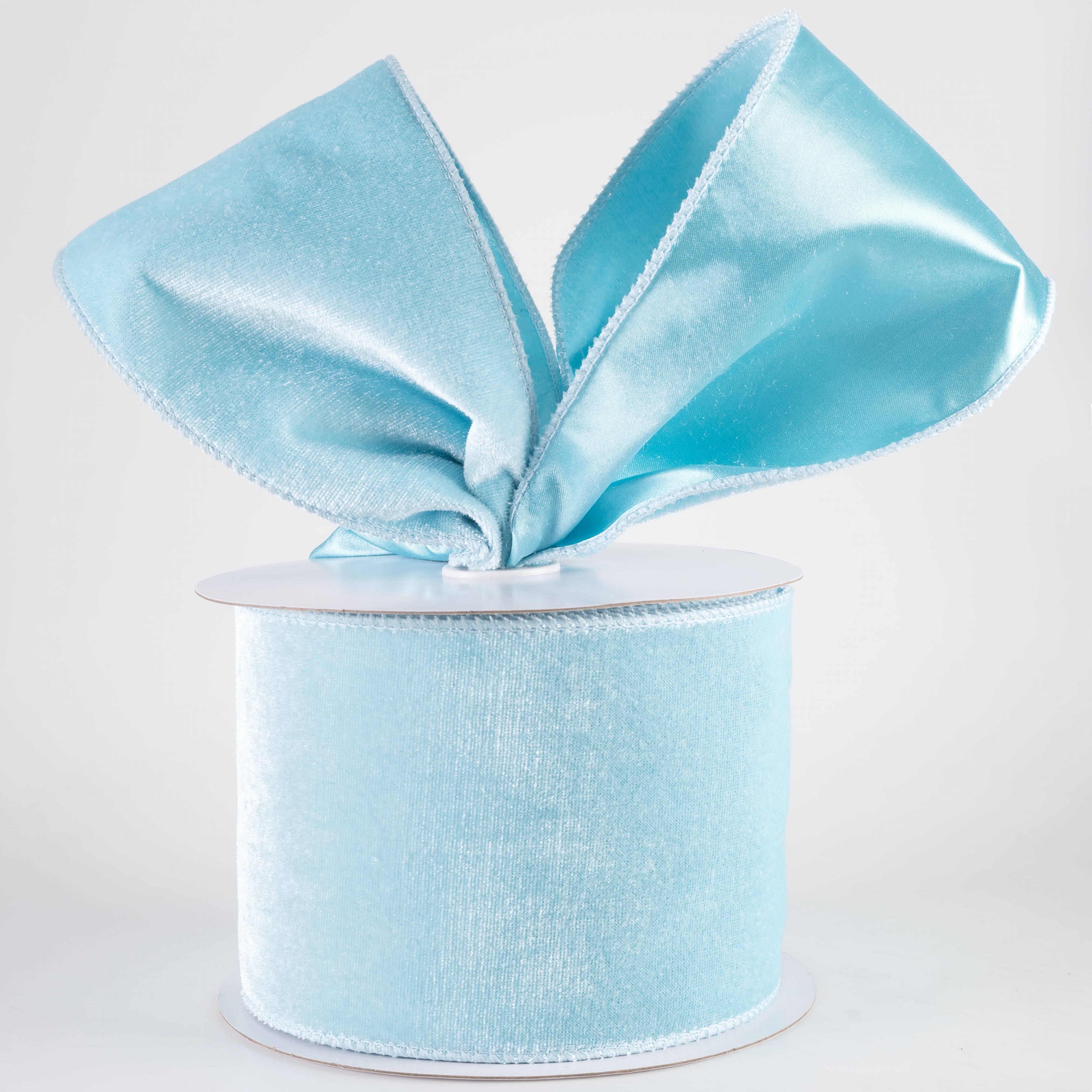 4" Deluxe Velvet Satin Backing Ribbon: Ice Blue (10 Yards) Lifestyle Photo