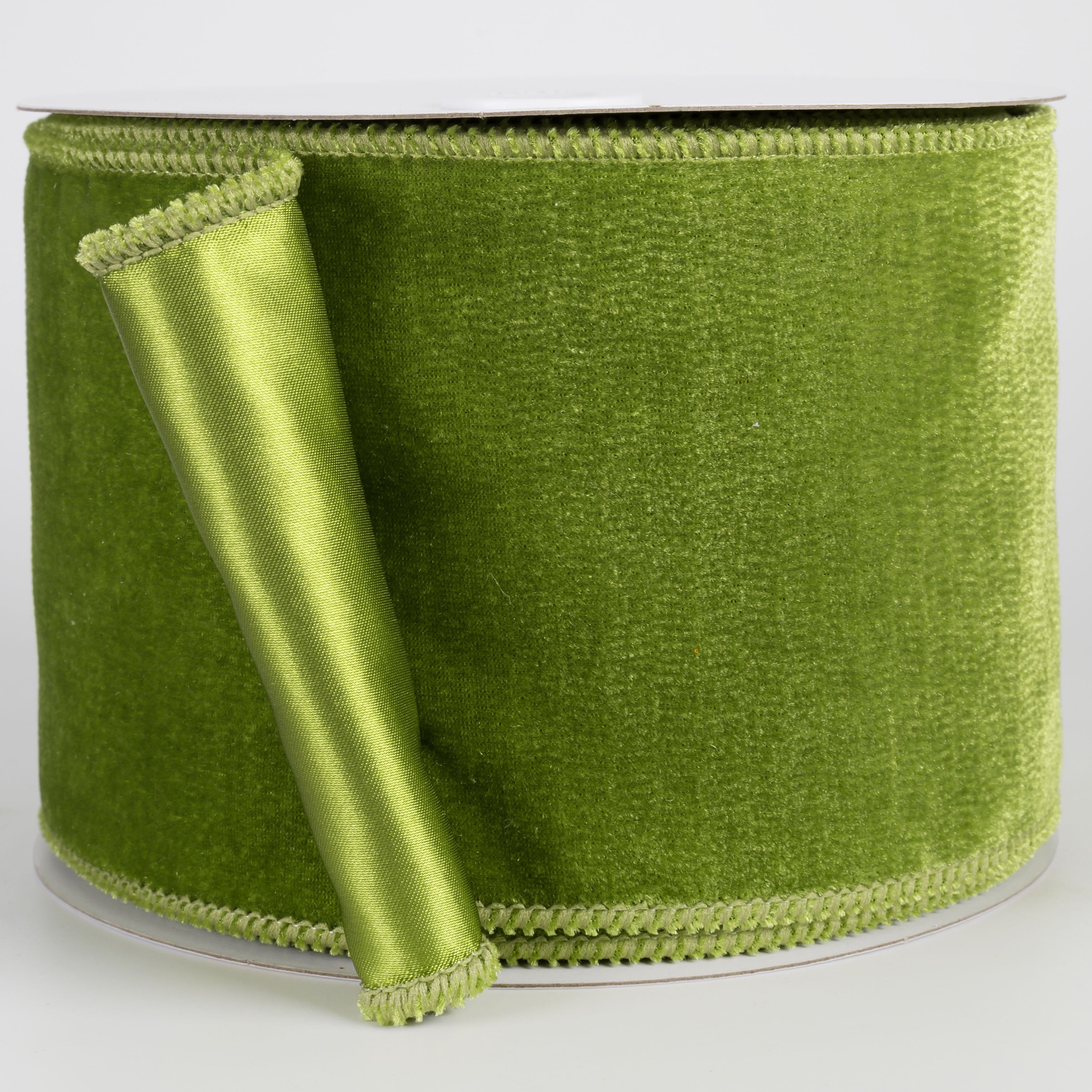 4" Deluxe Velvet Satin Backing Ribbon: Moss Green (10 Yards) Item Number: RGE166083