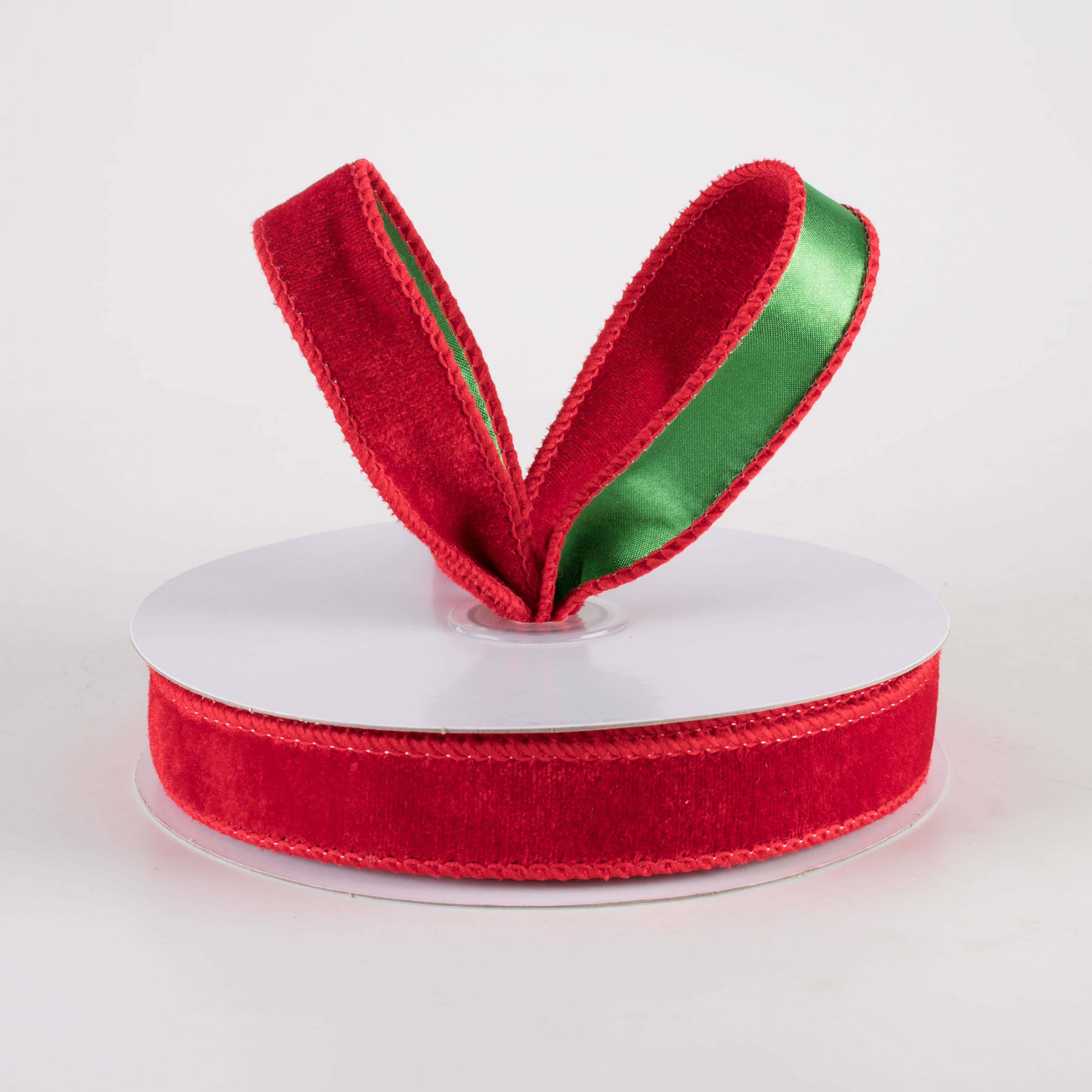 7/8" Deluxe Velvet Satin Backing Ribbon: Red & Green (10 Yards) Lifestyle Photo
