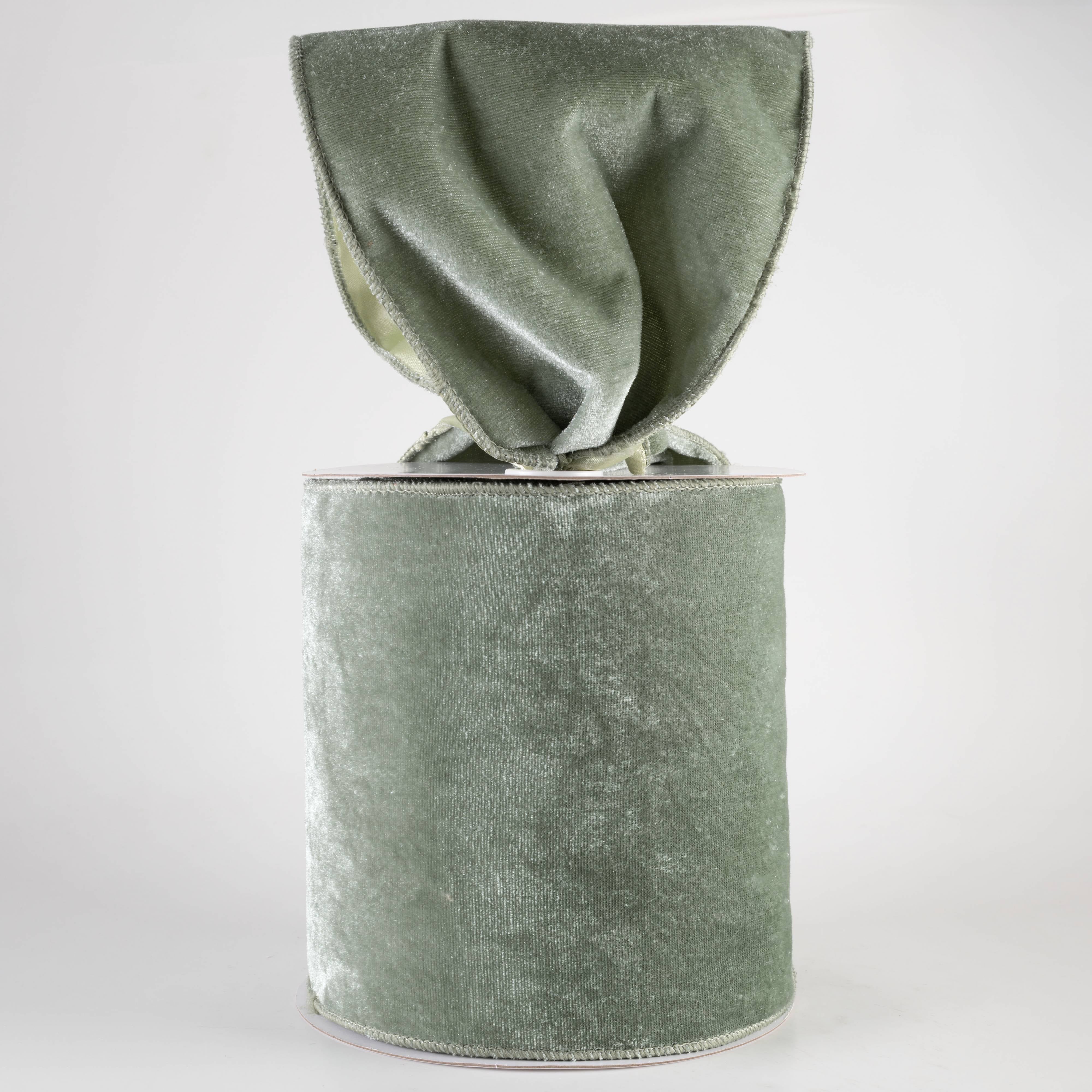 6" Deluxe Velvet Satin Backing Ribbon: Sage Green (10 Yards) Lifestyle Photo