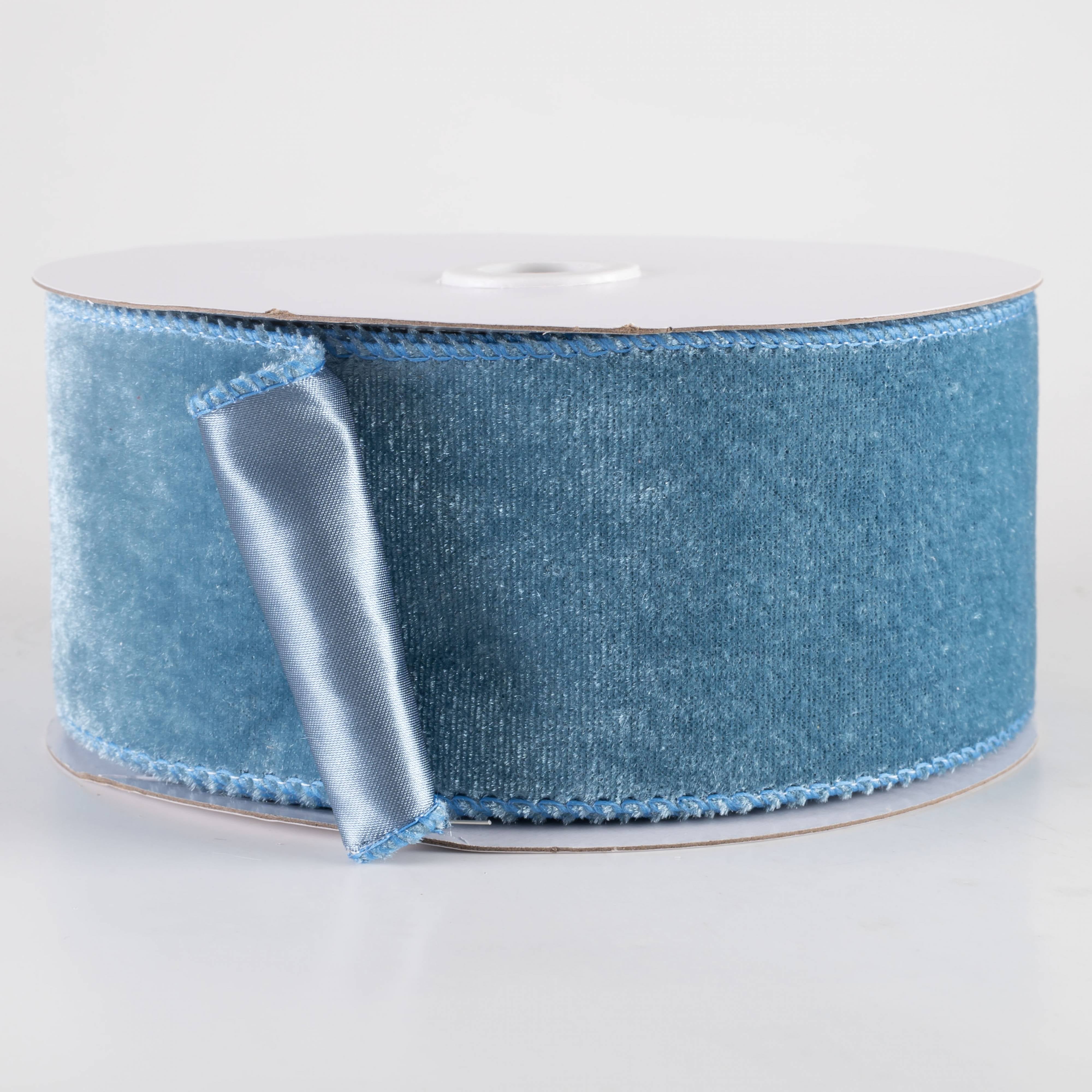 2.5" Deluxe Velvet Satin Backing Ribbon: Smoke Blue (10 Yards) Item Number: RGE1659A2