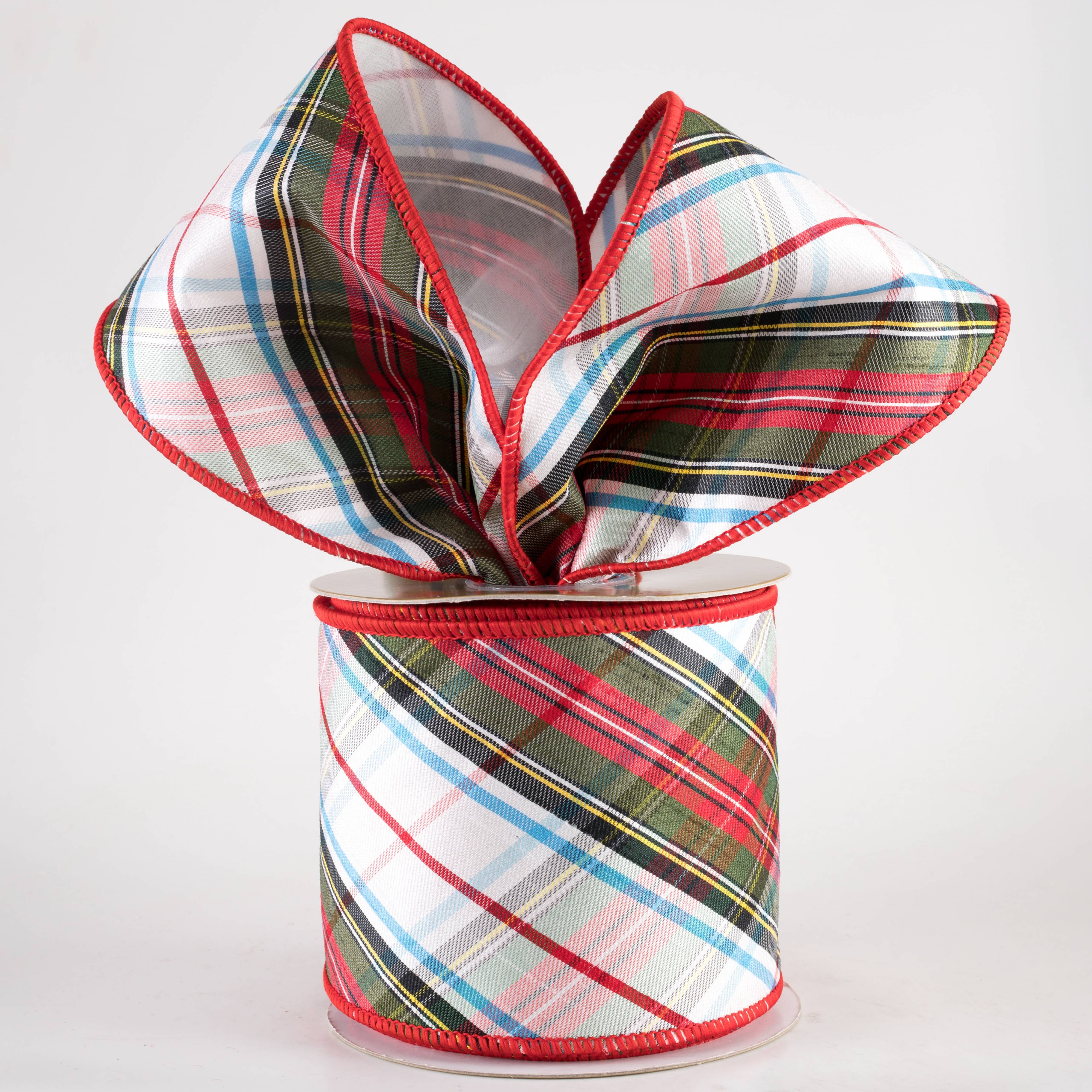 4" Designer Plaid Ribbon: Red & Green Multicolor (10 Yards) Lifestyle Photo