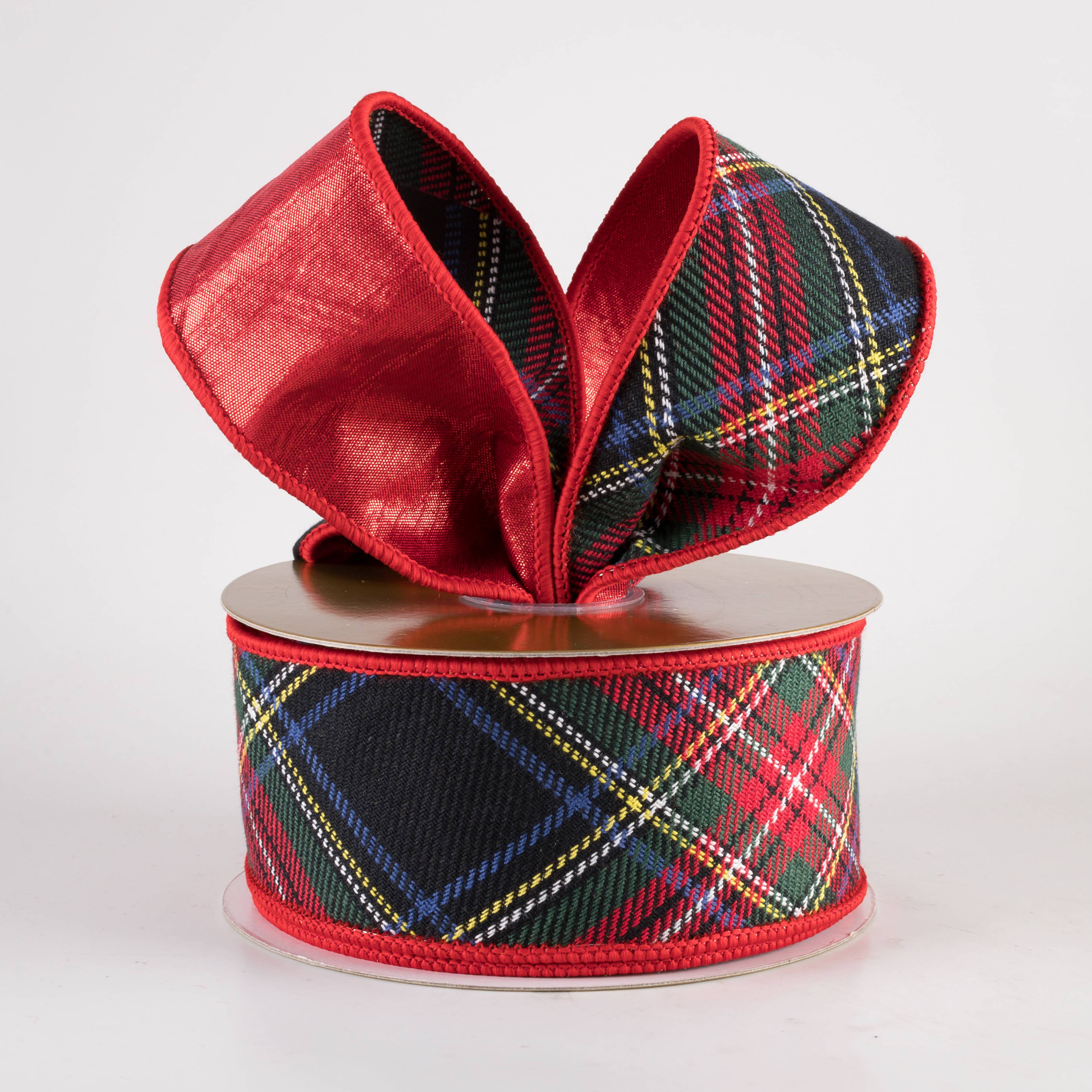 2.5" Designer Double Sided Plaid Ribbon: Red, Green & Navy (10 Yards) Lifestyle Photo