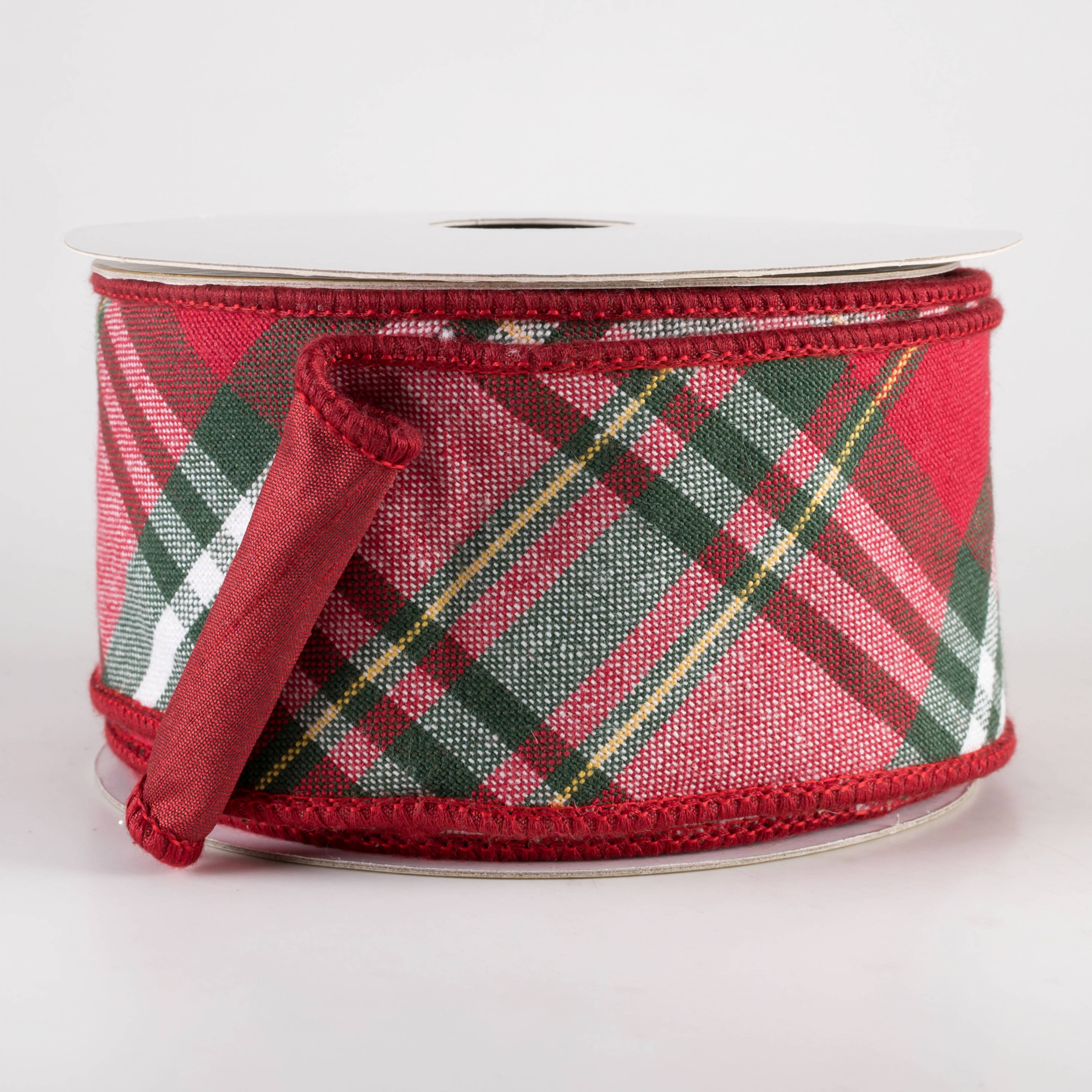 2.5" Designer Double Sided Plaid Ribbon: Red & Hunter Green (10 Yards) Item Number: 237111