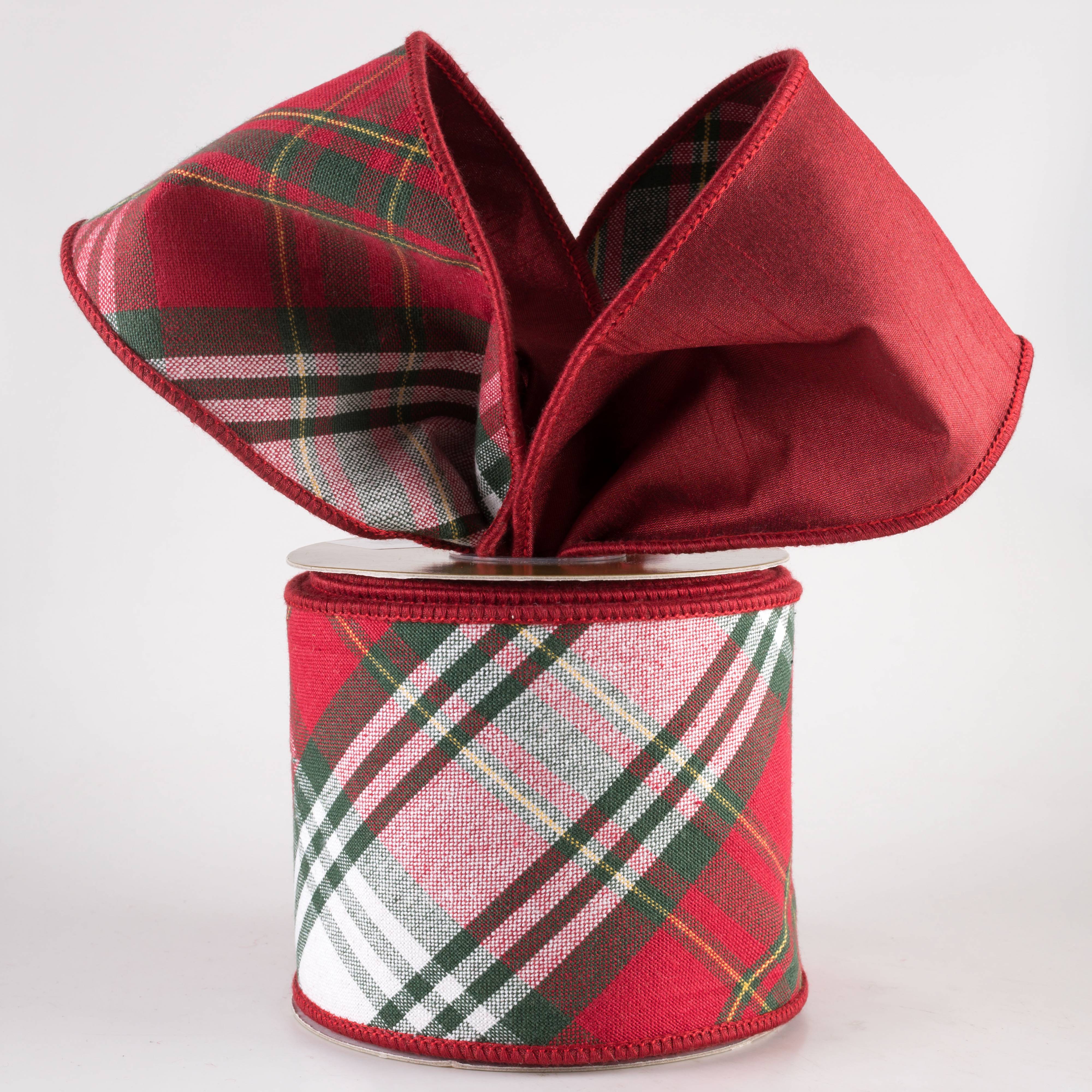 4" Designer Double Sided Plaid Ribbon: Red & Hunter Green (10 Yards) Lifestyle Photo