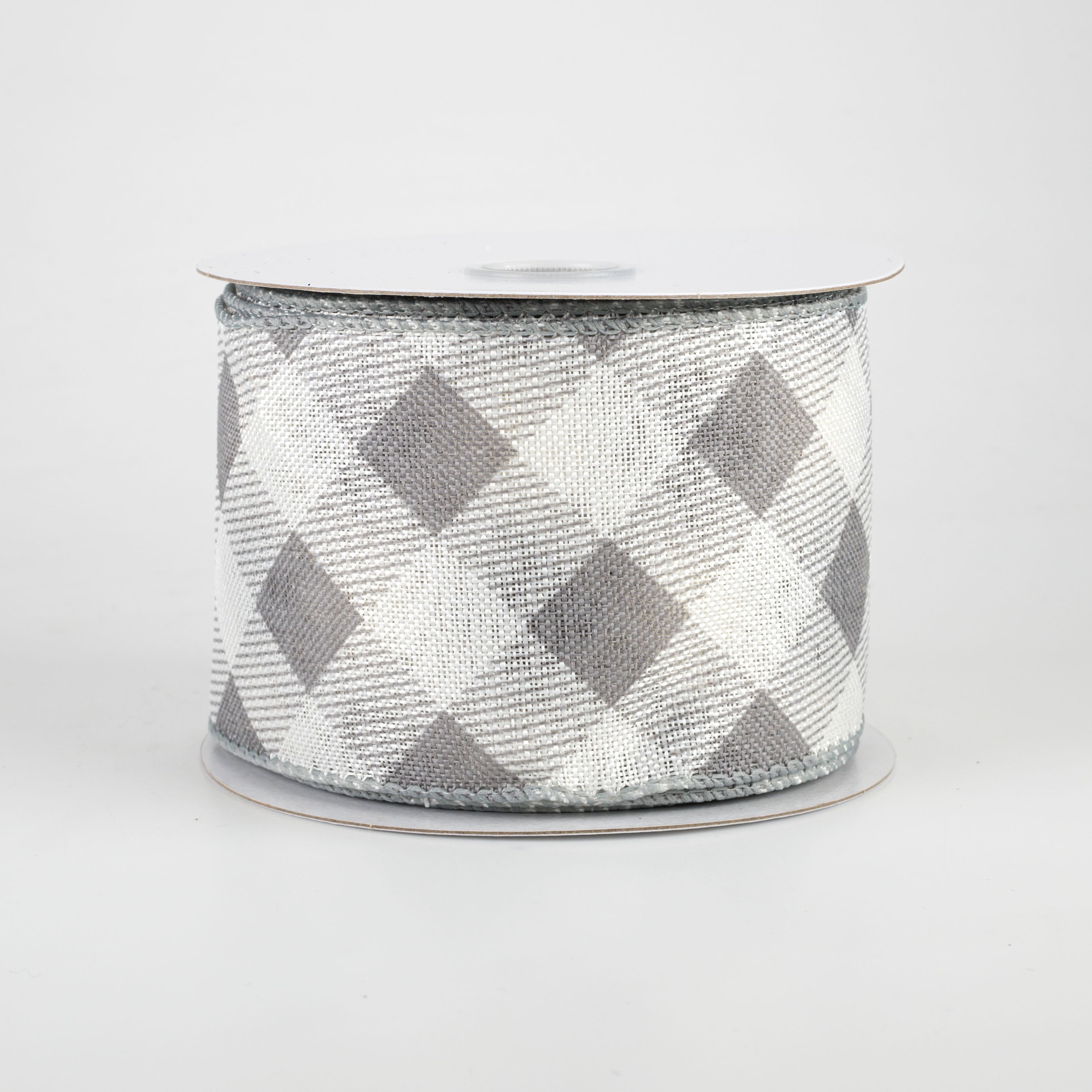 2.5" Diagonal Buffalo Plaid Ribbon: Grey & White (10 Yards)