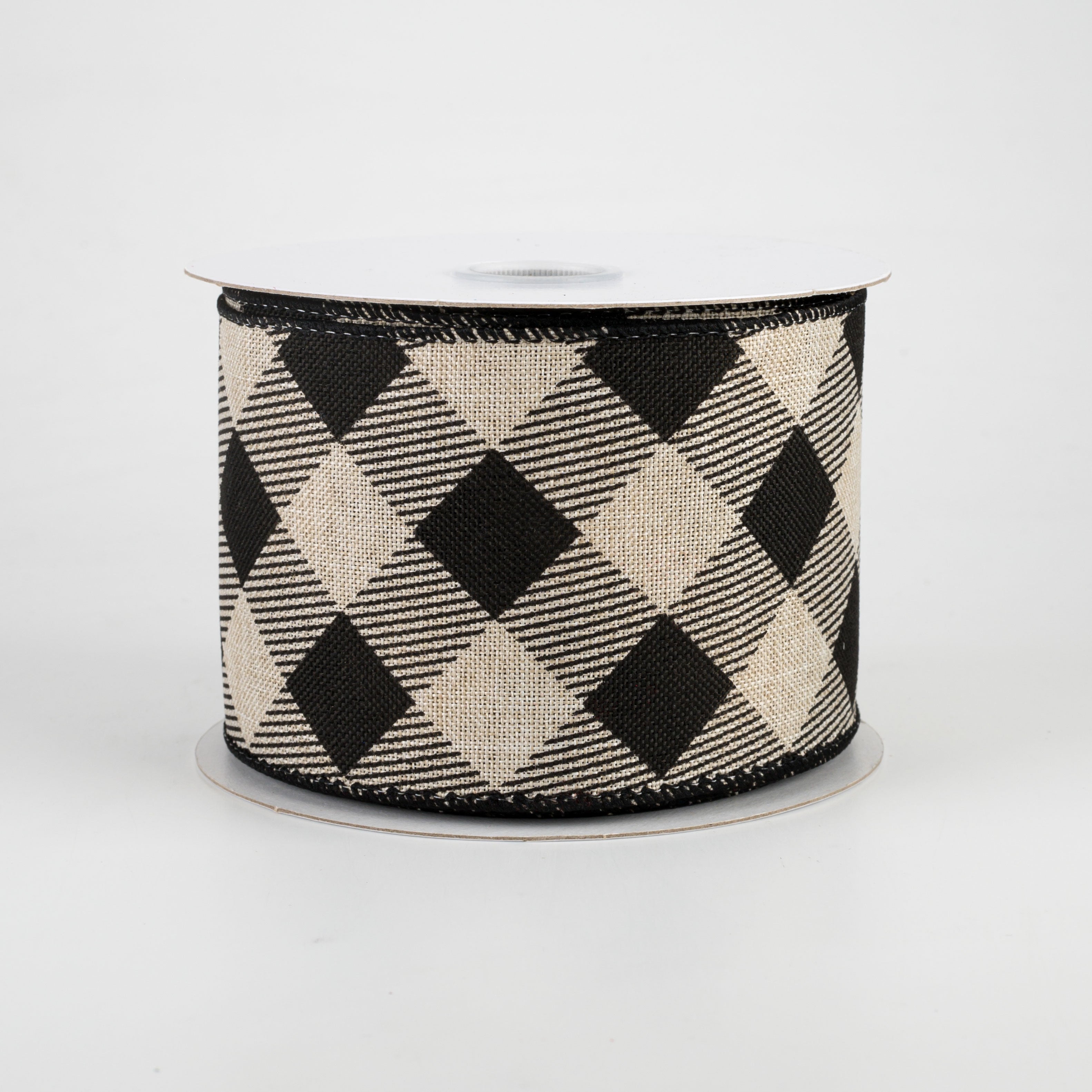 2.5" Diagonal Buffalo Plaid Ribbon: Natural & Black (10 Yards) Item Number: 71057-40-20