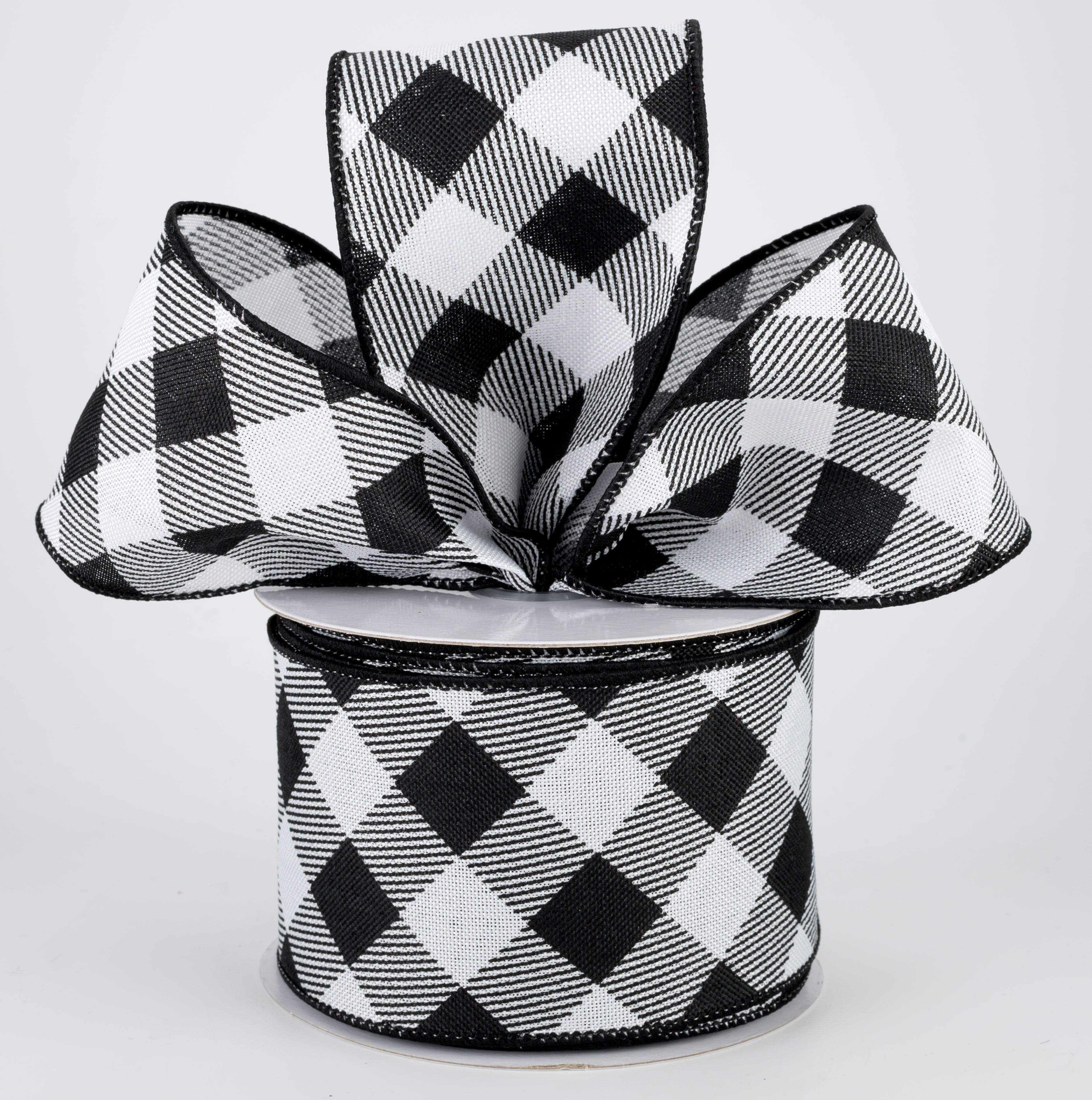 2.5" Diagonal Check Ribbon: Black & White (10 Yards) Lifestyle Photo