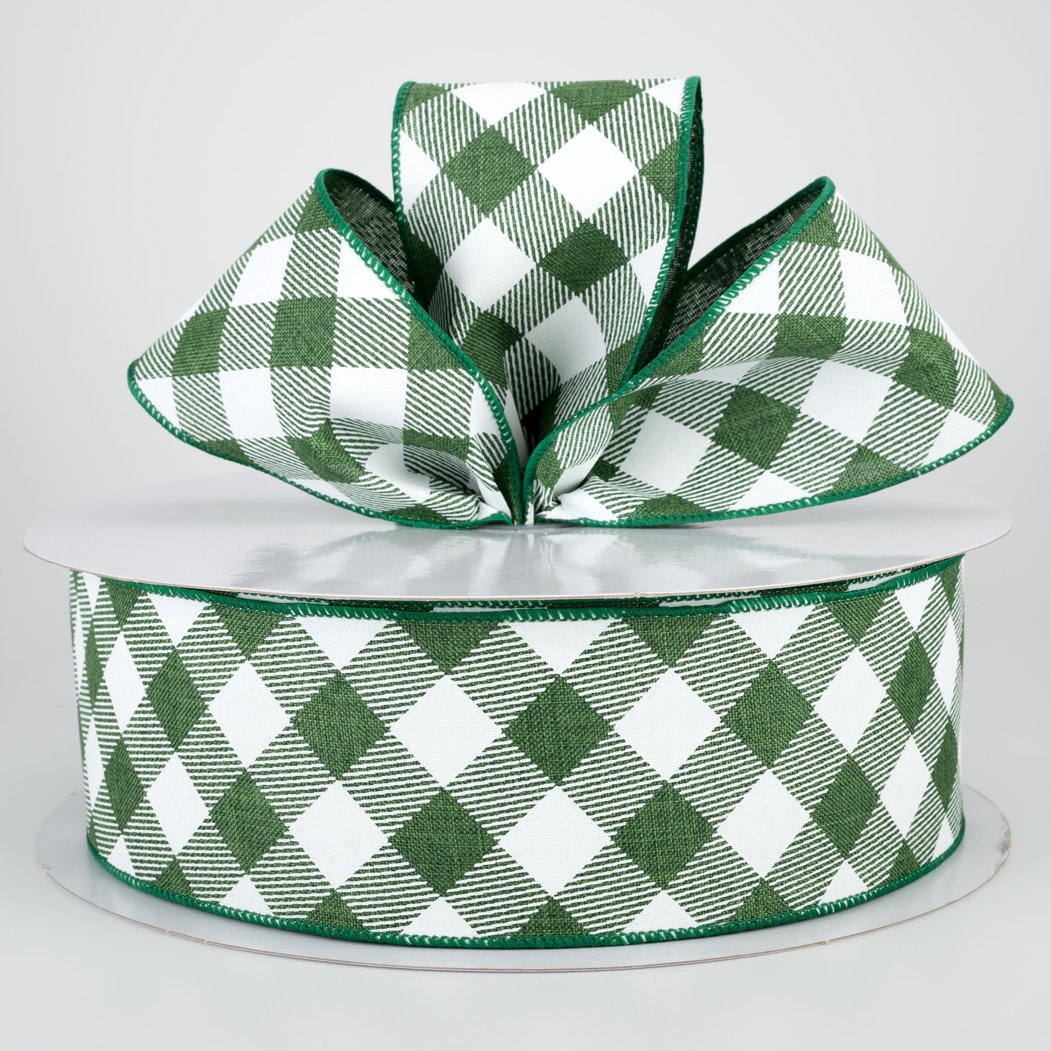 2.5" Diagonal Check Ribbon: Emerald Green & White (50 Yards) Lifestyle Photo