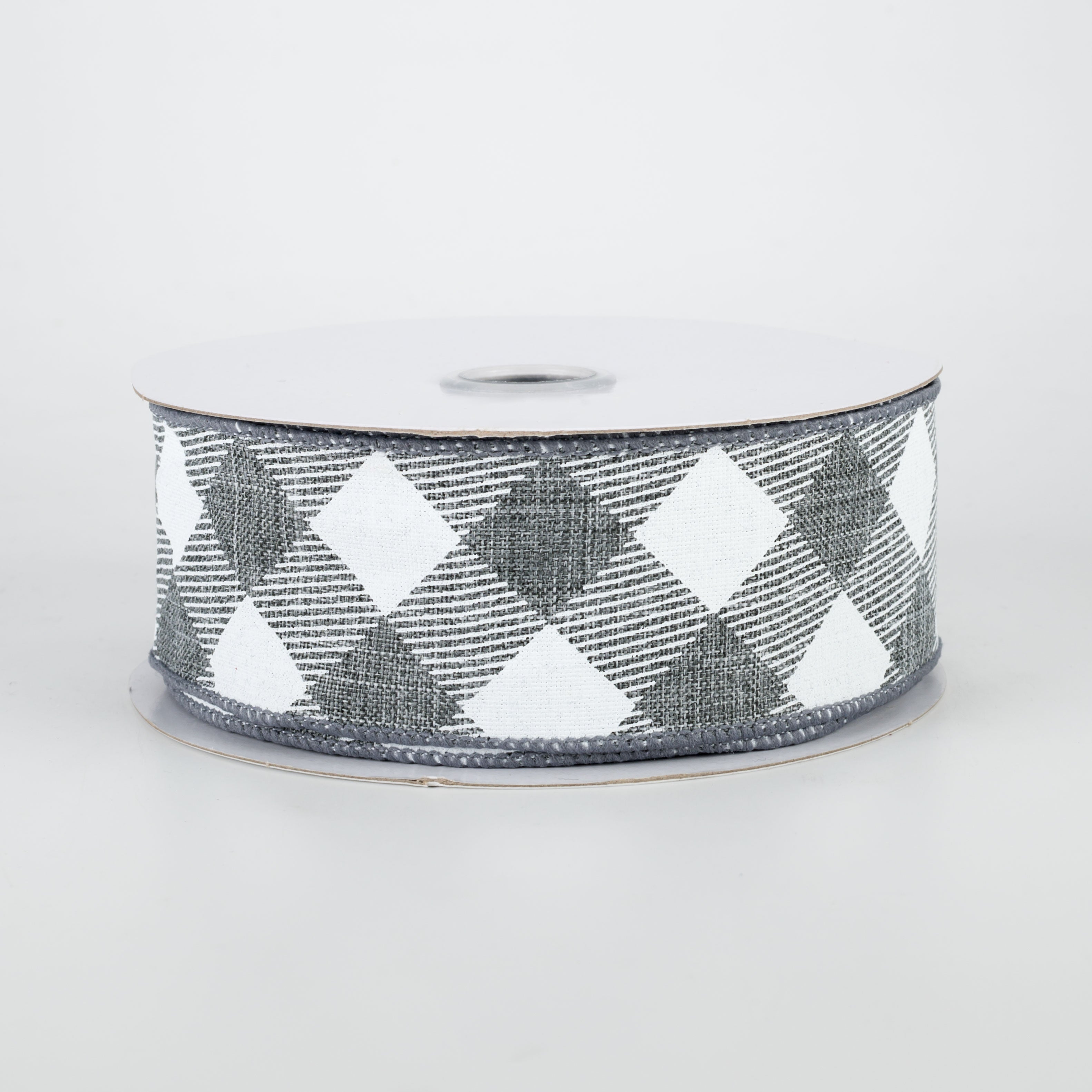 1.5" Diagonal Check Ribbon: Grey & White (10 Yards)