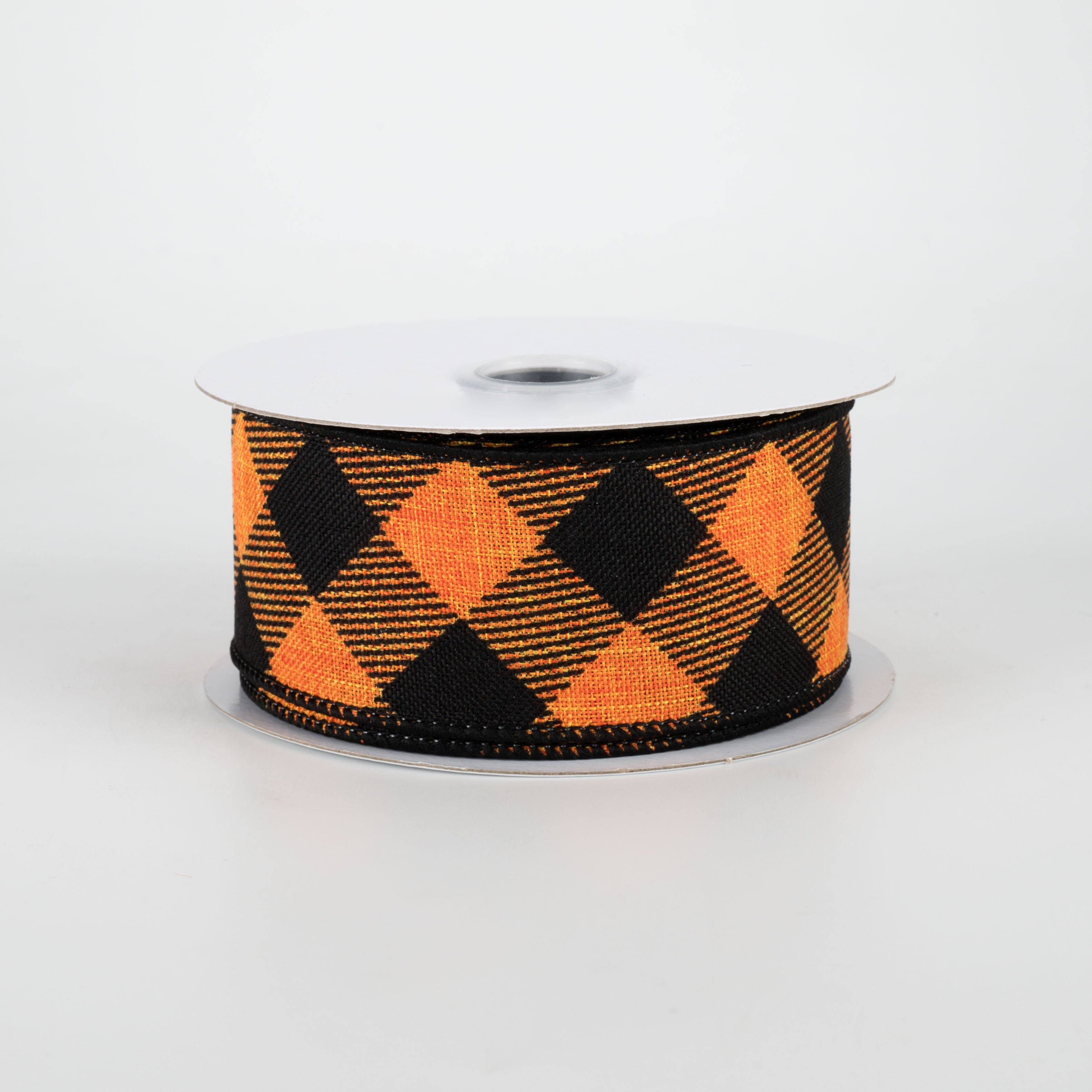 1.5" Diagonal Check Ribbon: Orange & Black (10 Yards)