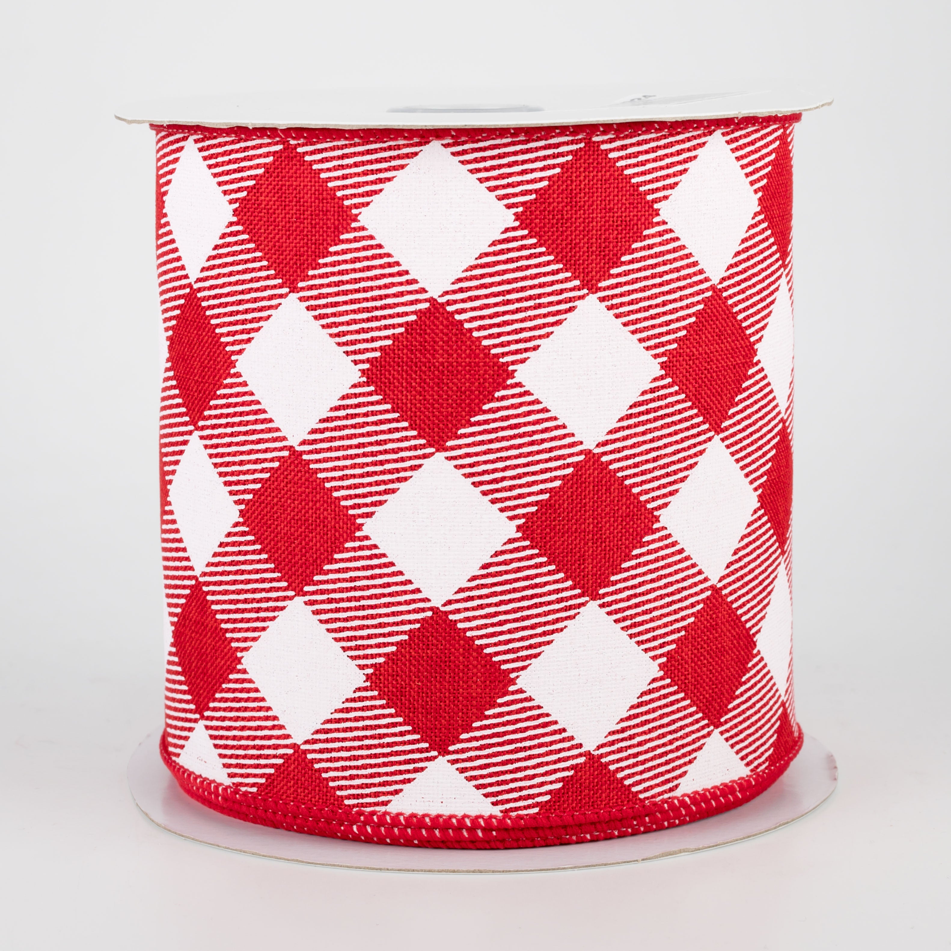 4" Diagonal Check Ribbon: Red & White (10 Yards)