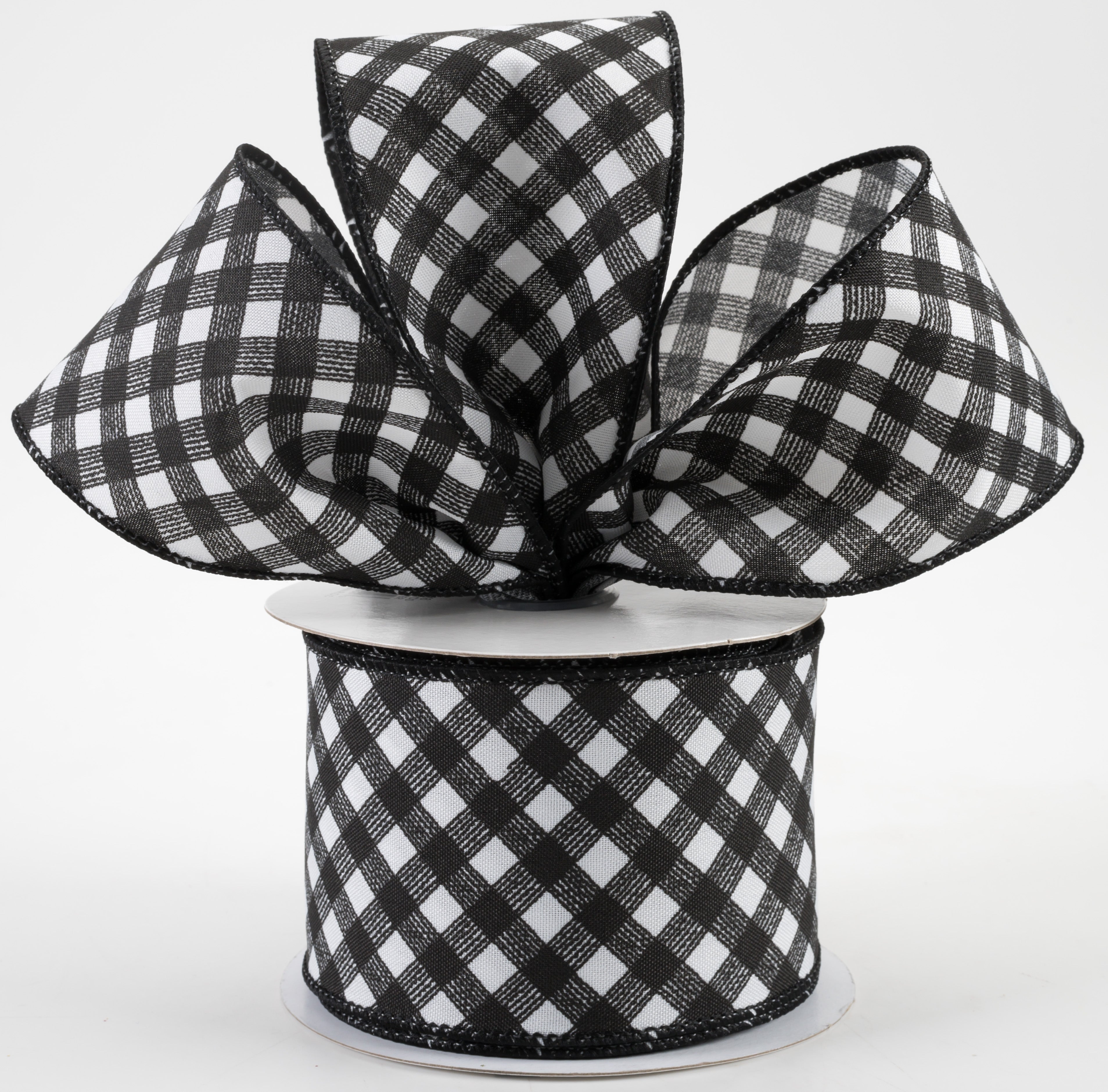 2.5" Diagonal Gingham Pattern Ribbon: White & Black (10 Yards) Lifestyle Photo