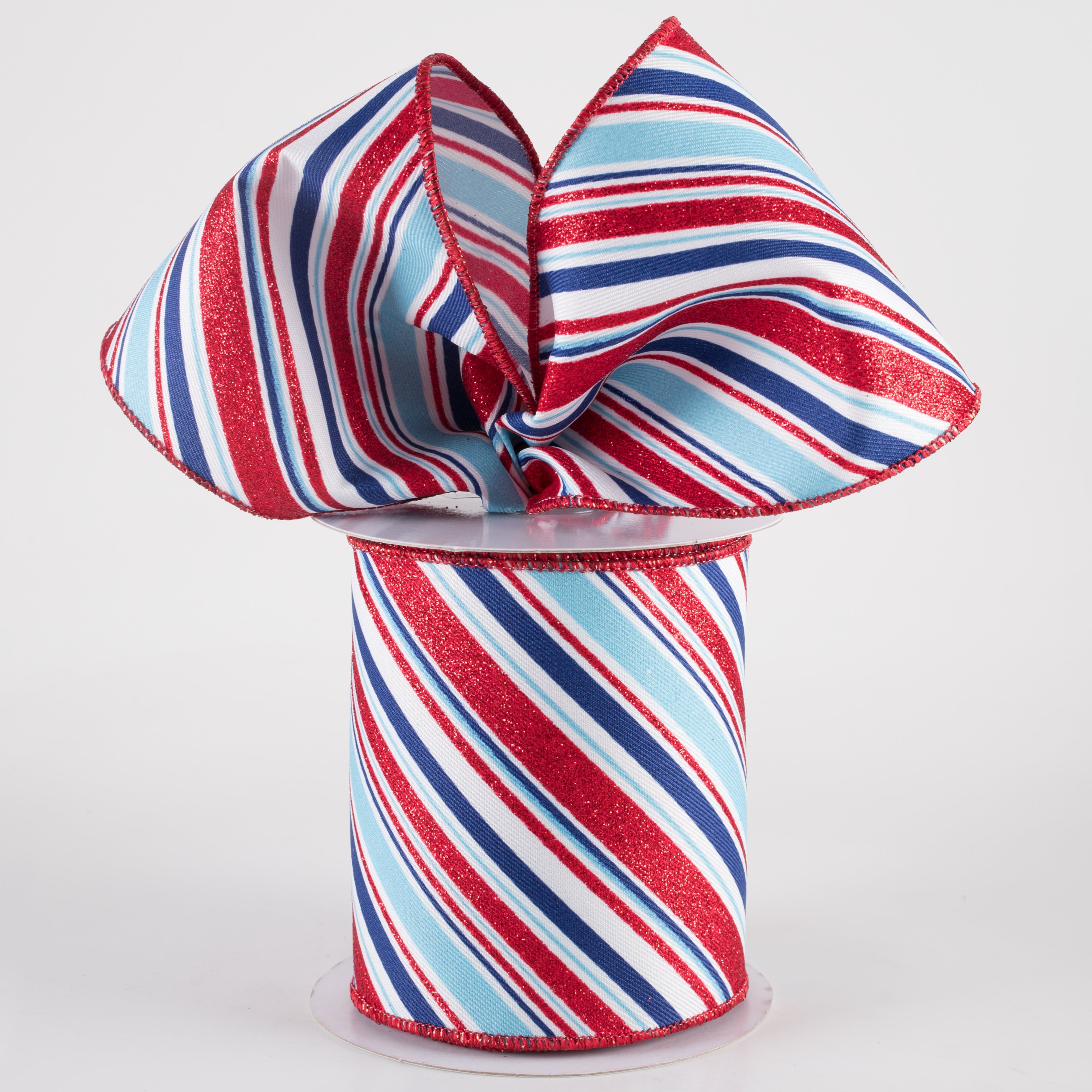 4" Diagonal Glitter Stripes Ribbon: Light Blue Patriotic (10 Yards) Lifestyle Photo
