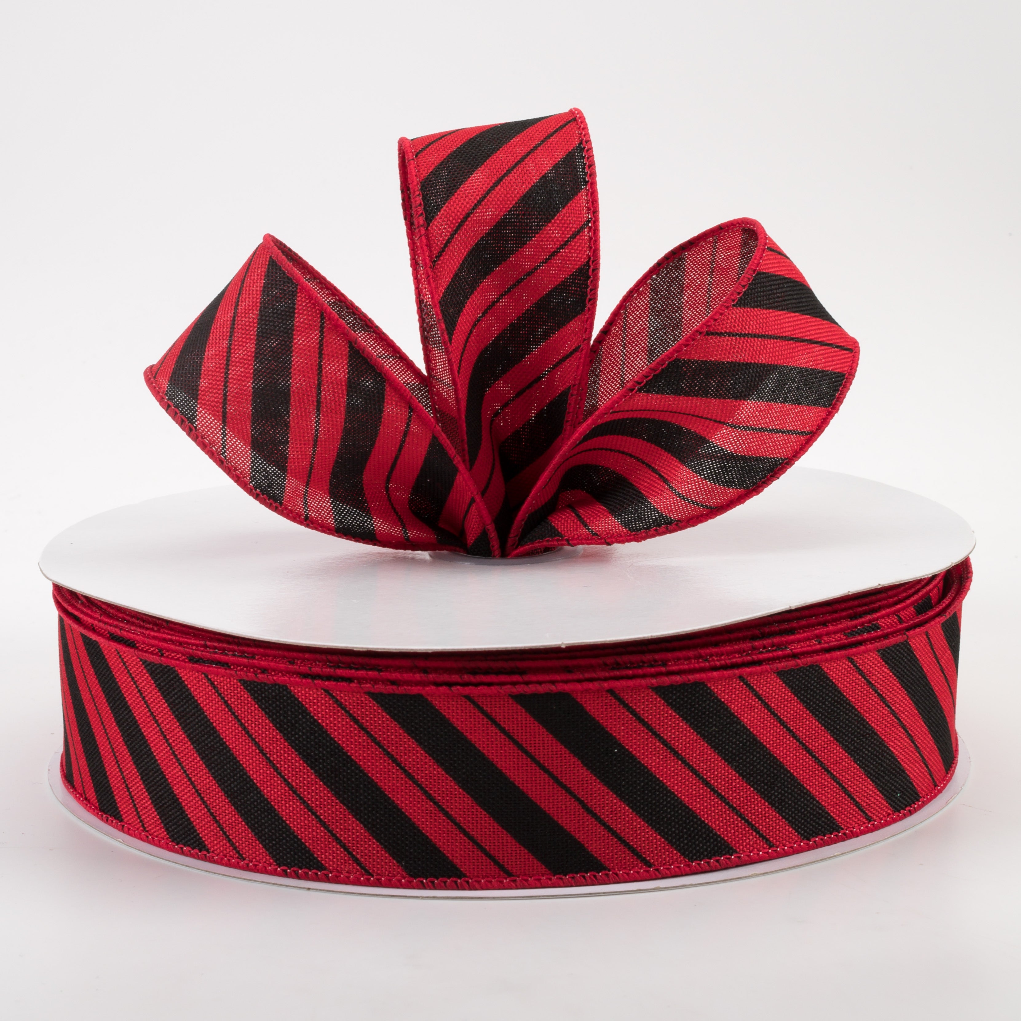 1.5" Diagonal Line Ribbon: Red & Black (50 Yards) Lifestyle Photo