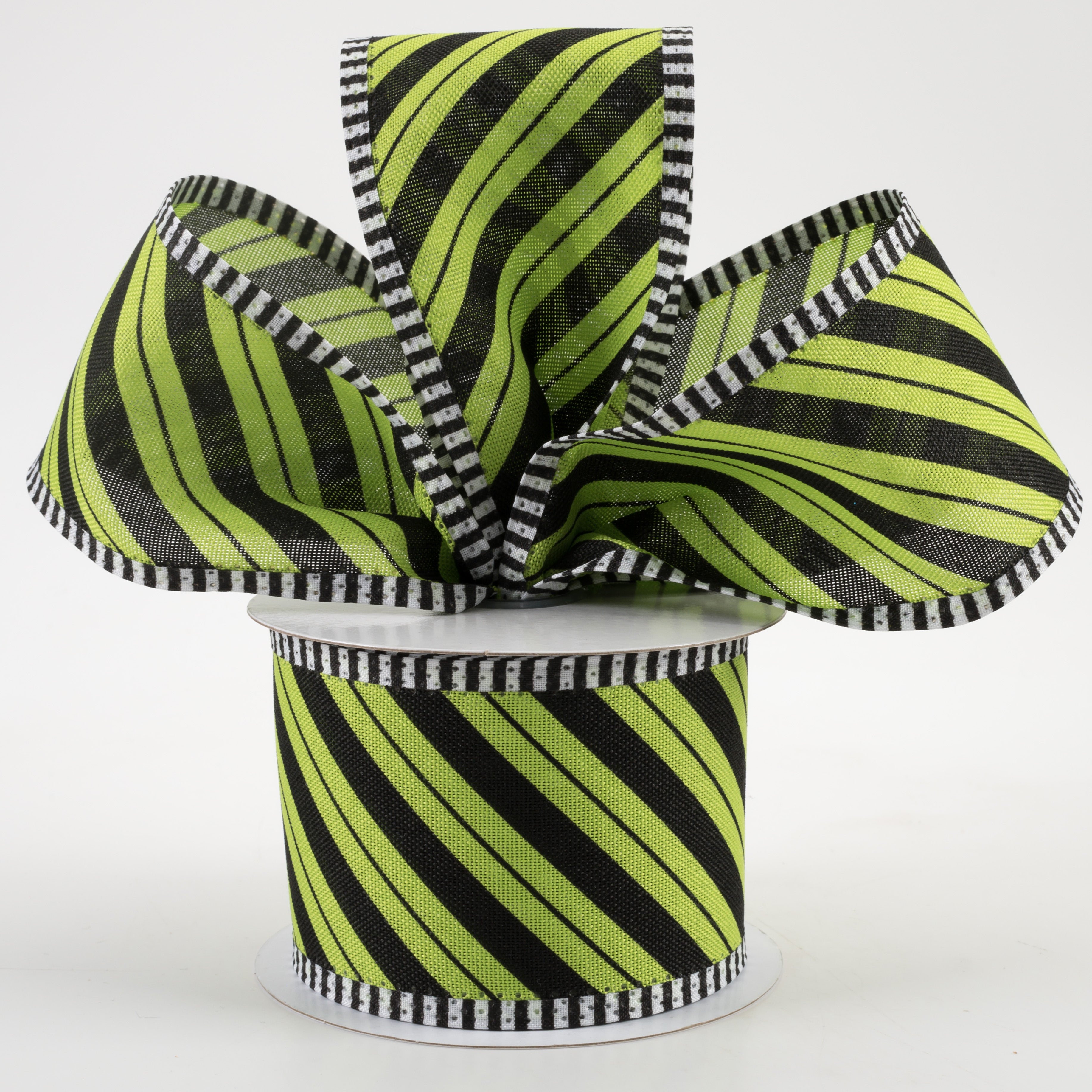2.5" Diagonal Line Stripe Edge Ribbon: Fresh Green & Black (10 Yards) Lifestyle Photo