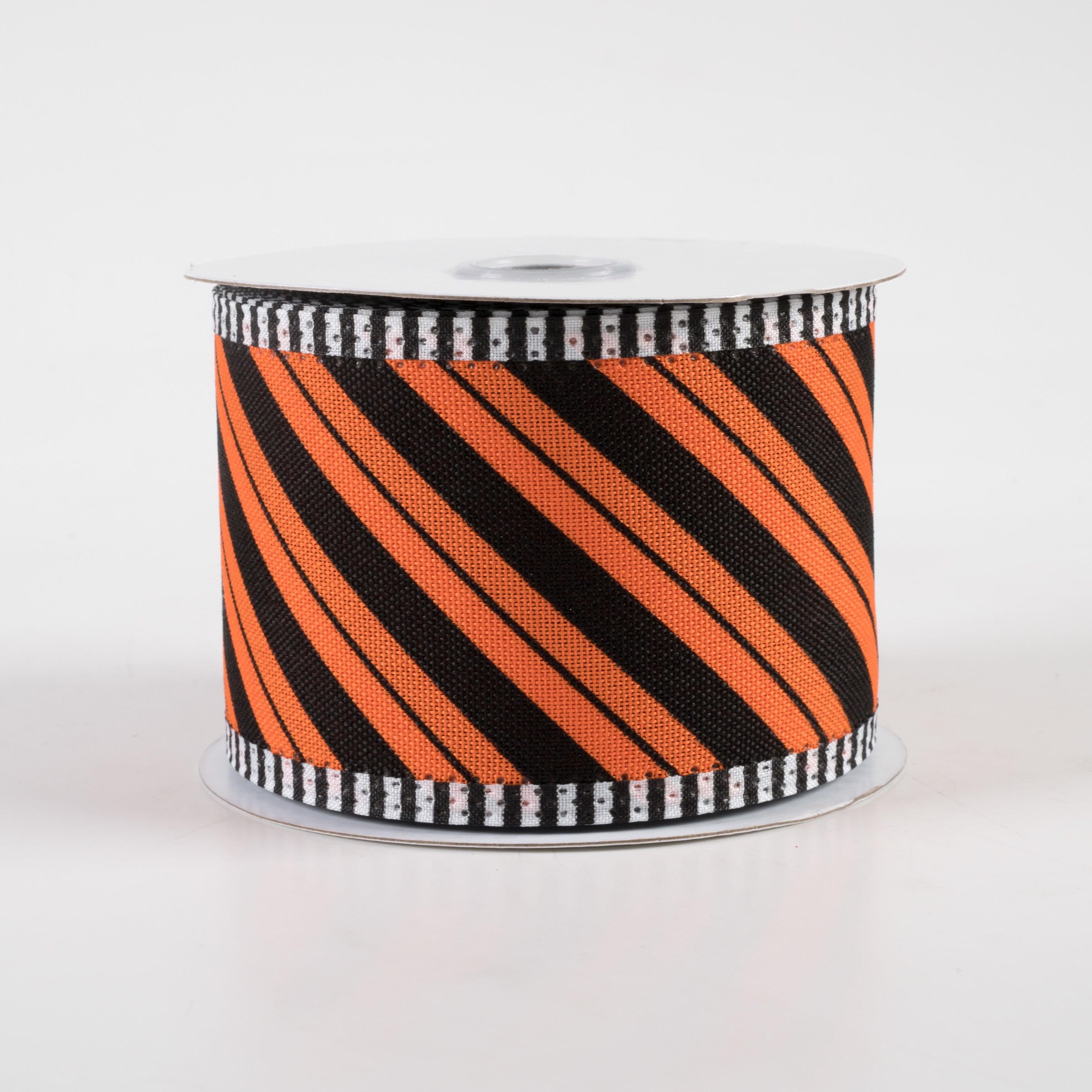 2.5" Diagonal Line Stripe Edge Ribbon: Orange & Black (10 Yards)