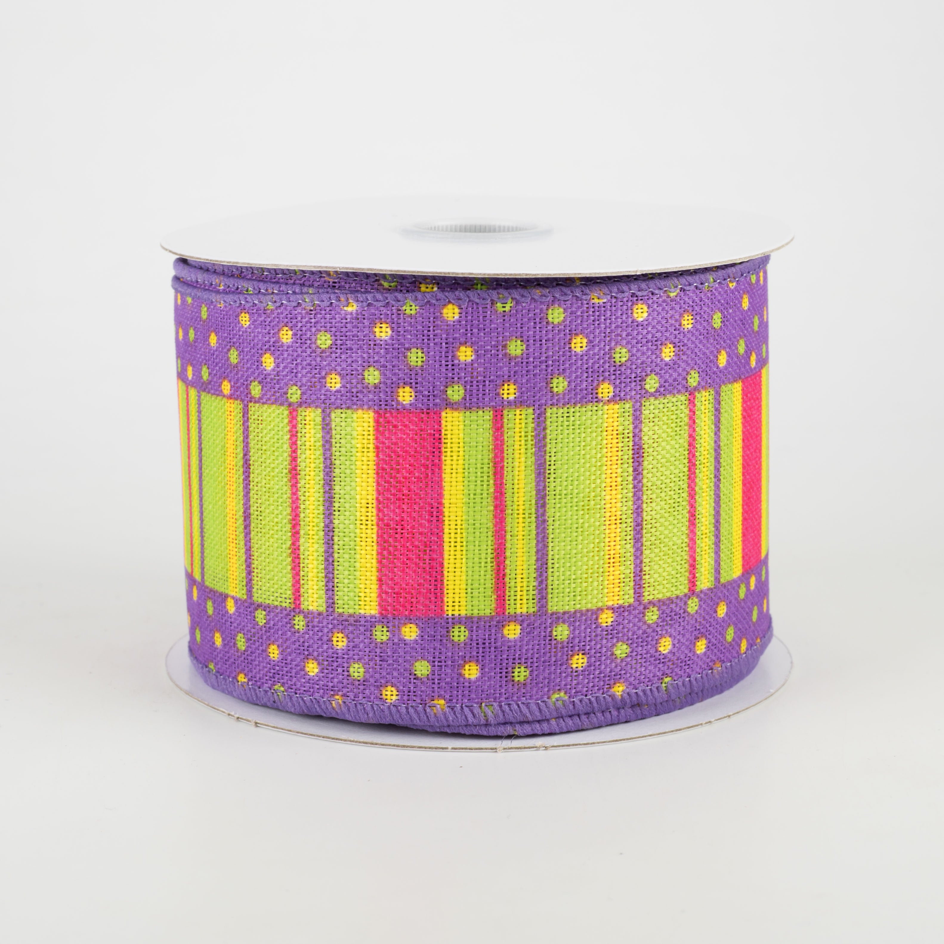2.5" Dots Edge Spring Stripes Ribbon: Purple (10 Yards)