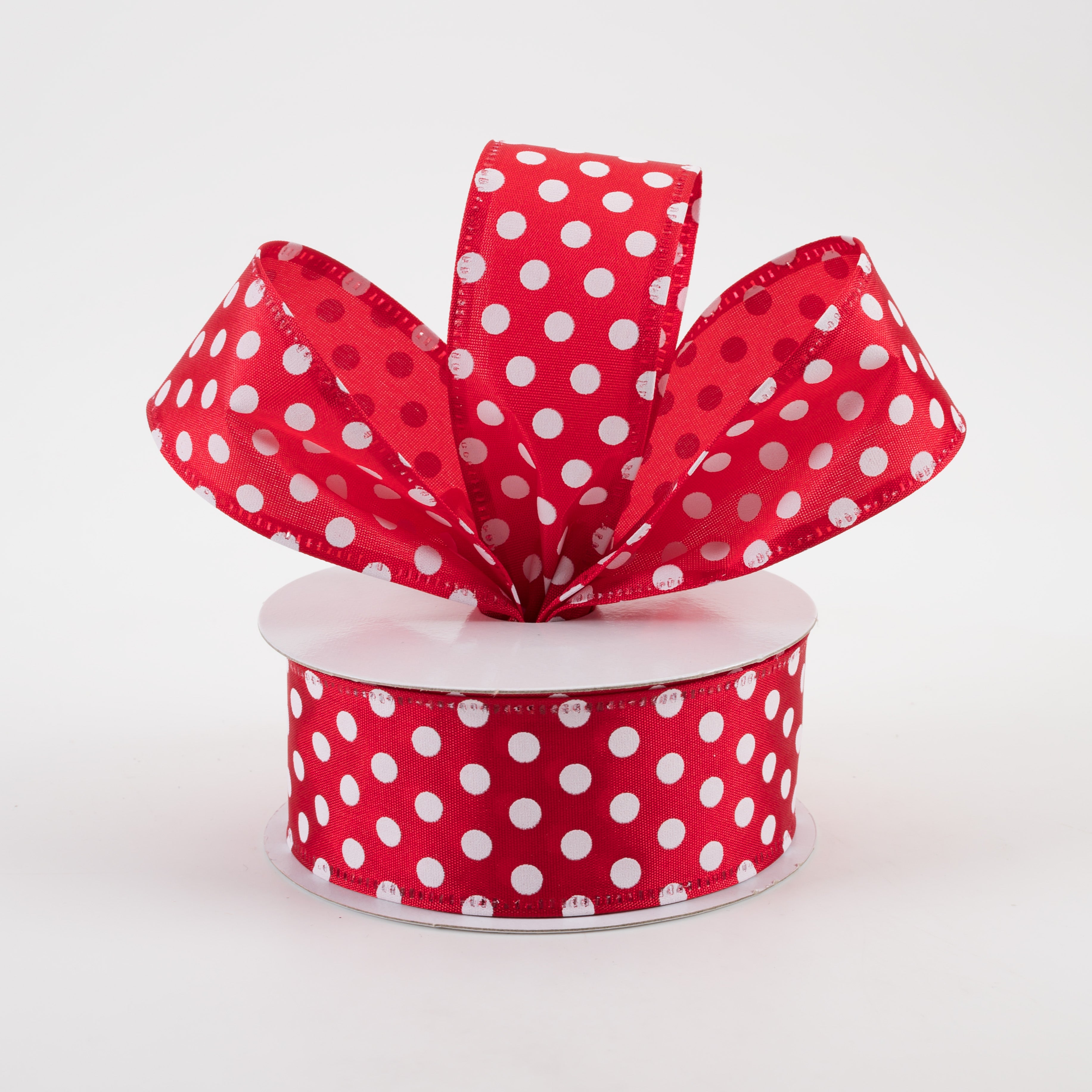 1.5" Dots Satin Ribbon: Red & White (10 Yards) Lifestyle Photo
