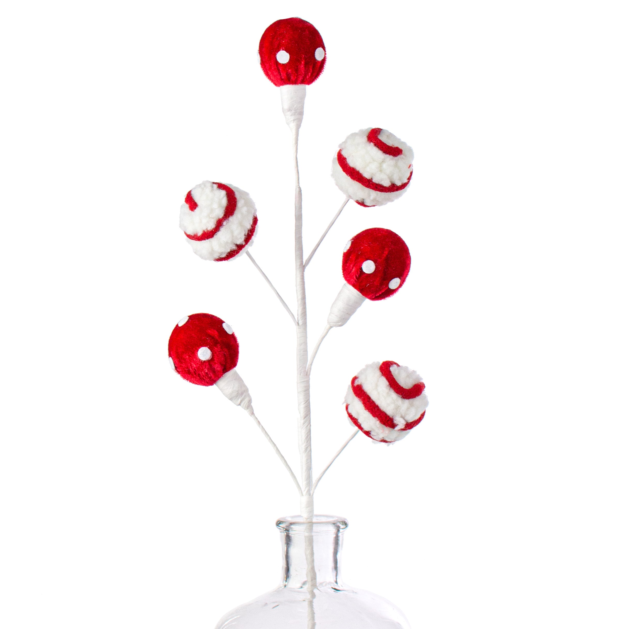 22" Dots & Stripe Ball Ornaments Spray: Red & White Item Number: 187253