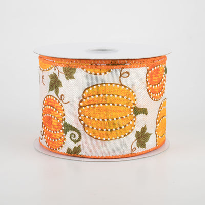 2.5" Dotted Pumpkin Faux Burlap Ribbon: Ivory (10 Yards)