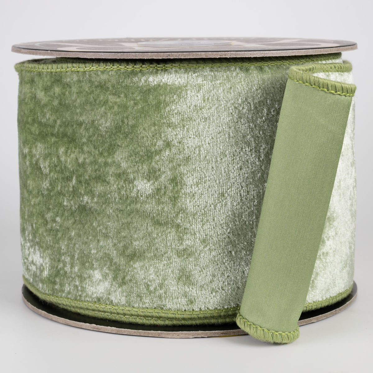 4" Double Fused Sheldon Velvet & Dupioni Ribbon: Sage Green (10 Yards) Item Number: RR0117
