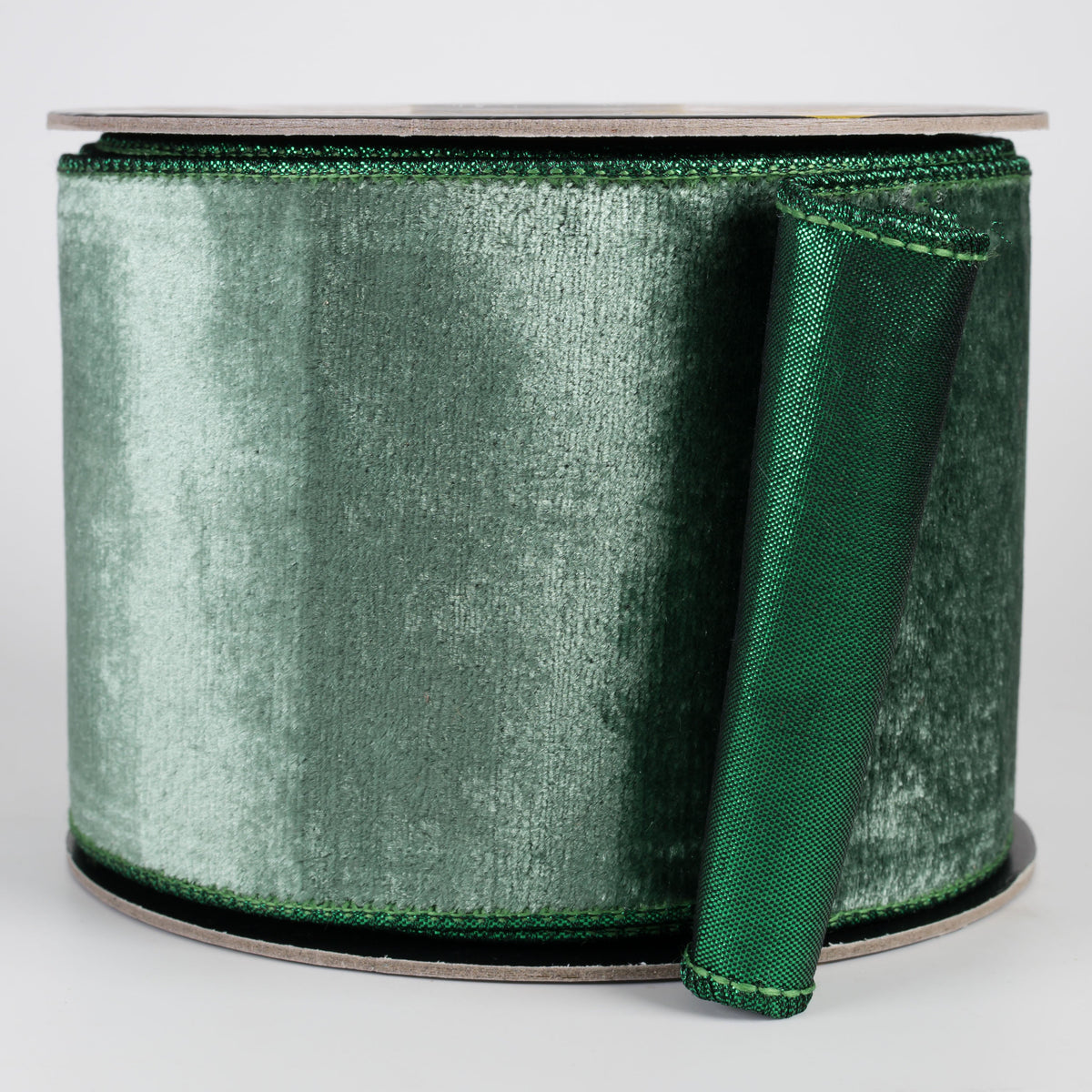 4" Double Fused Sheldon Velvet & Metallic Dupioni Ribbon: Emerald Green (10 Yards) Item Number: RR0014