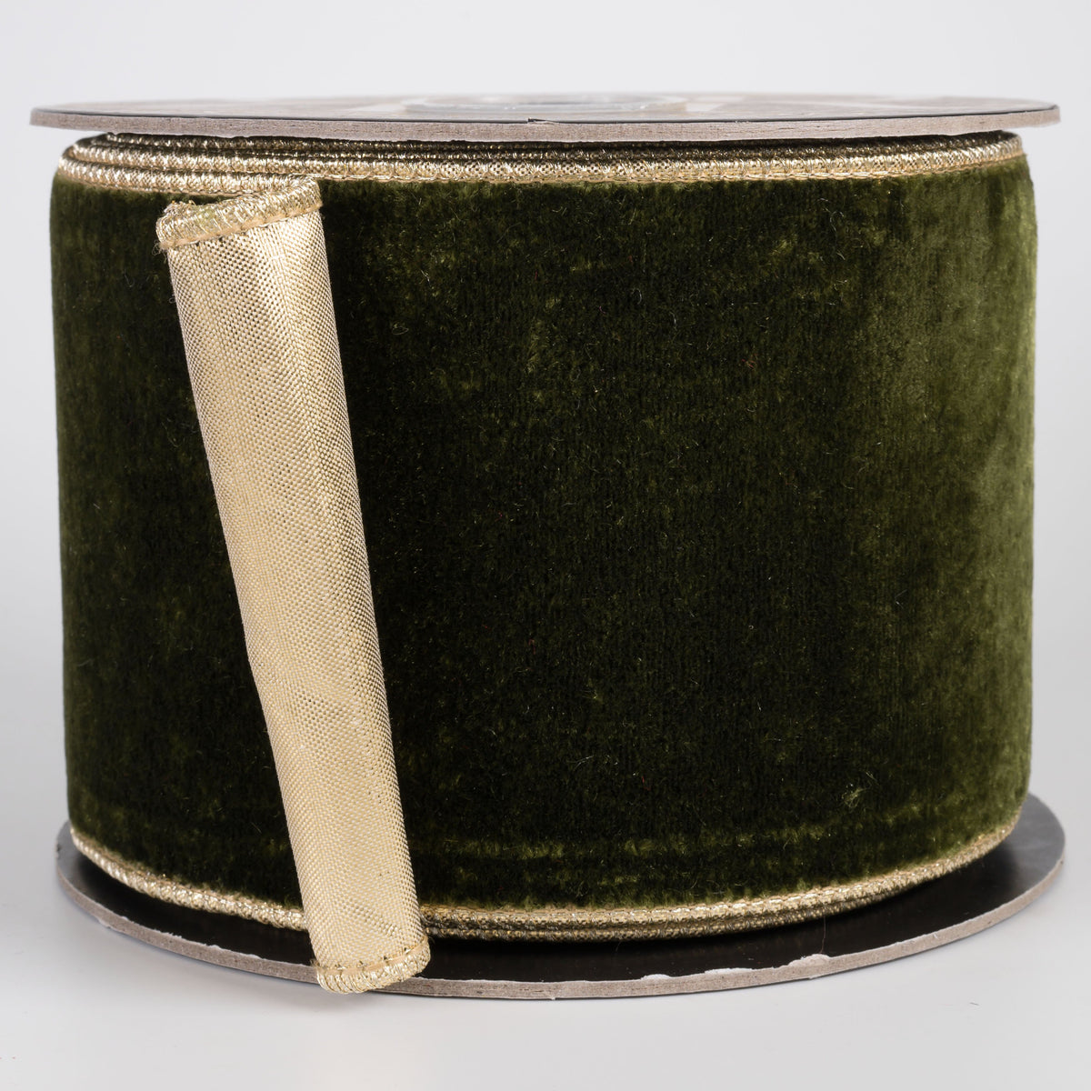 4" Double Fused Sheldon Velvet & Metallic Dupioni Ribbon: Moss Green & Gold (10 Yards) Item Number: RR0018