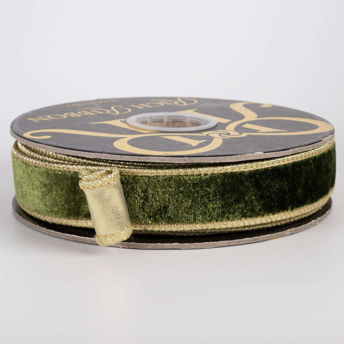 1" Double Fused Sheldon Velvet & Metallic Dupioni Ribbon: Moss Green & Gold (10 Yards) Item Number: RR0110