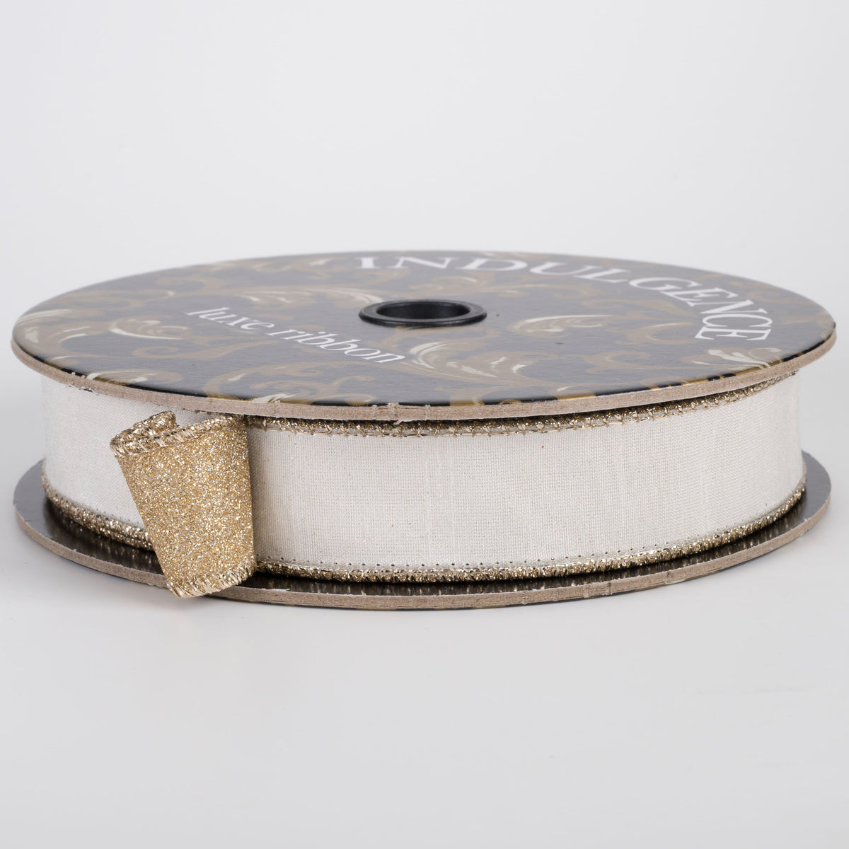 1" Double Sided Faux Dupioni & Glitter Ribbon: Ivory & Champagne (10 Yards) Item Number: D62602-10-14