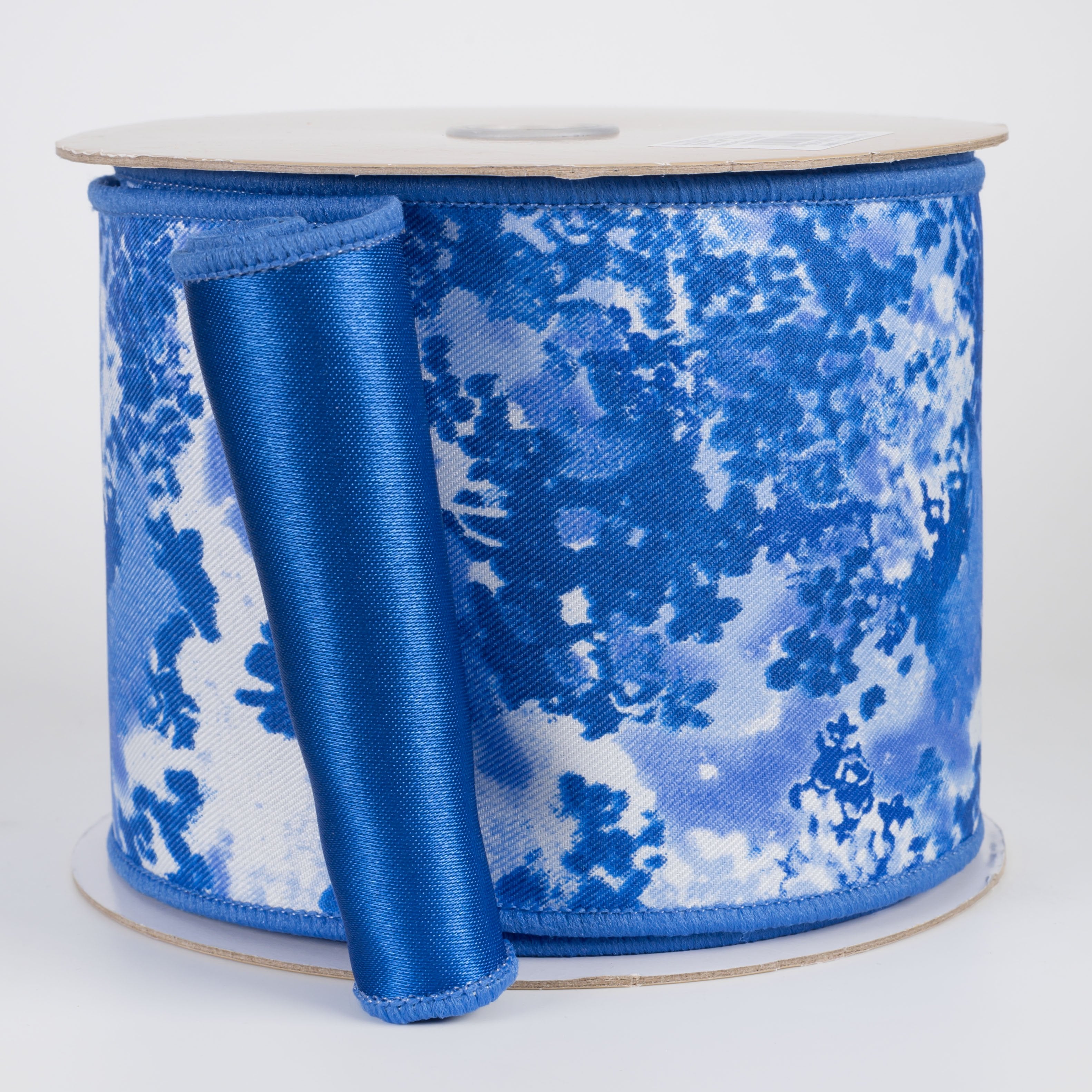 4" Double Sided Fused Abstract Print Ribbon: Blues & White (10 Yards) Item Number: LX331703