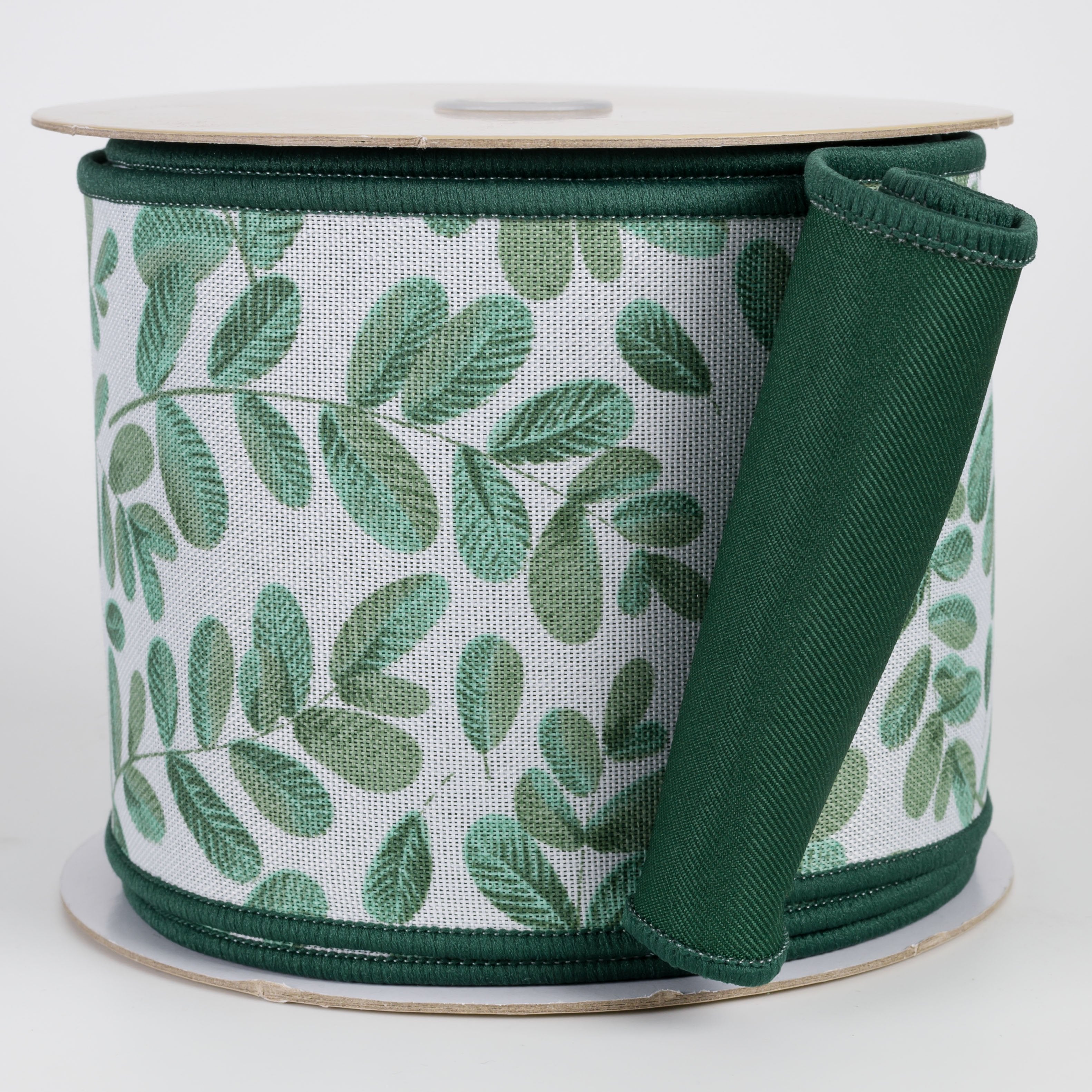 4" Double Sided Fused Bold Leaves Ribbon: Dark Green (10 Yards) Item Number: LX332627