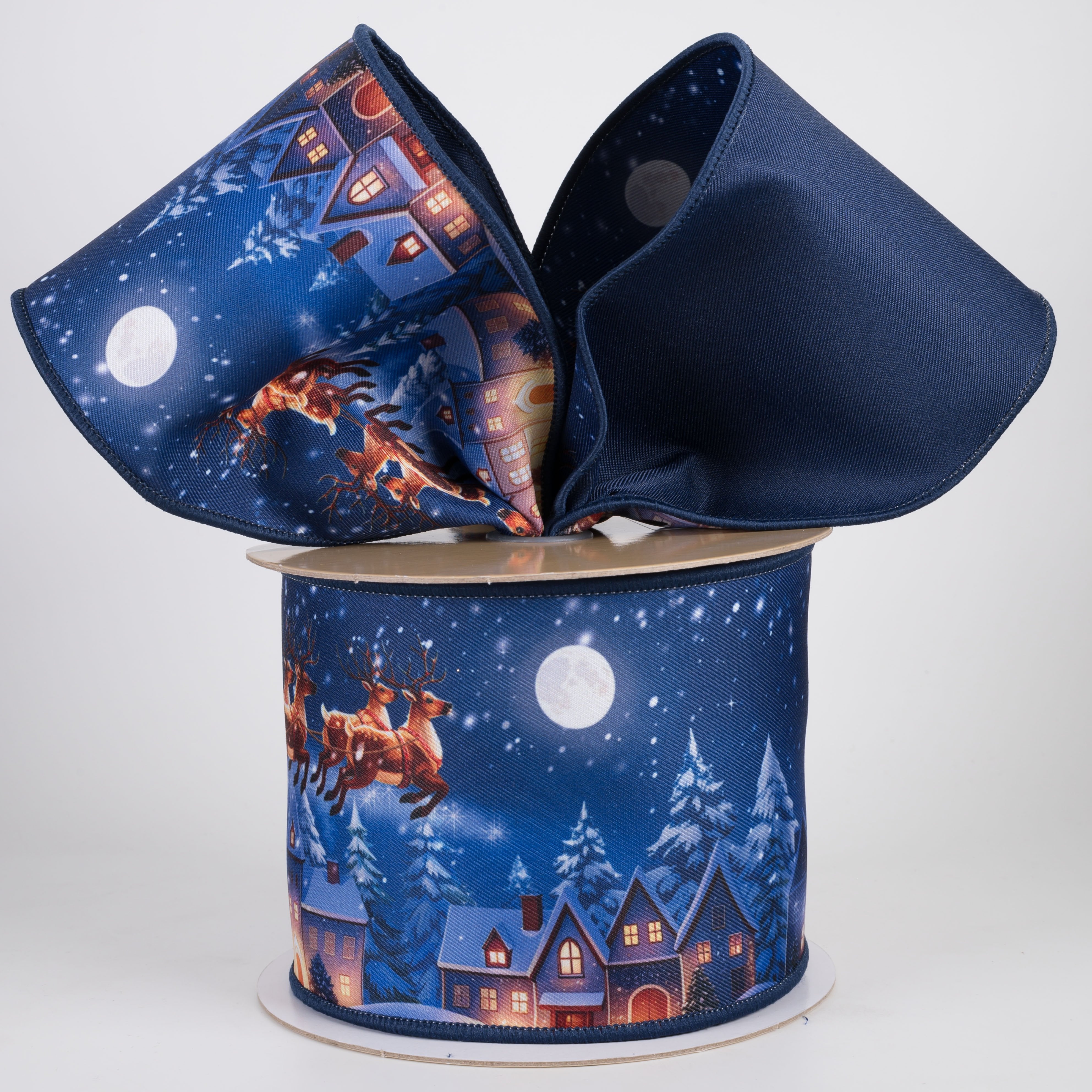 4" Double Sided Fused Santa's Sleigh & Reindeer Ribbon (10 Yards) Lifestyle Photo