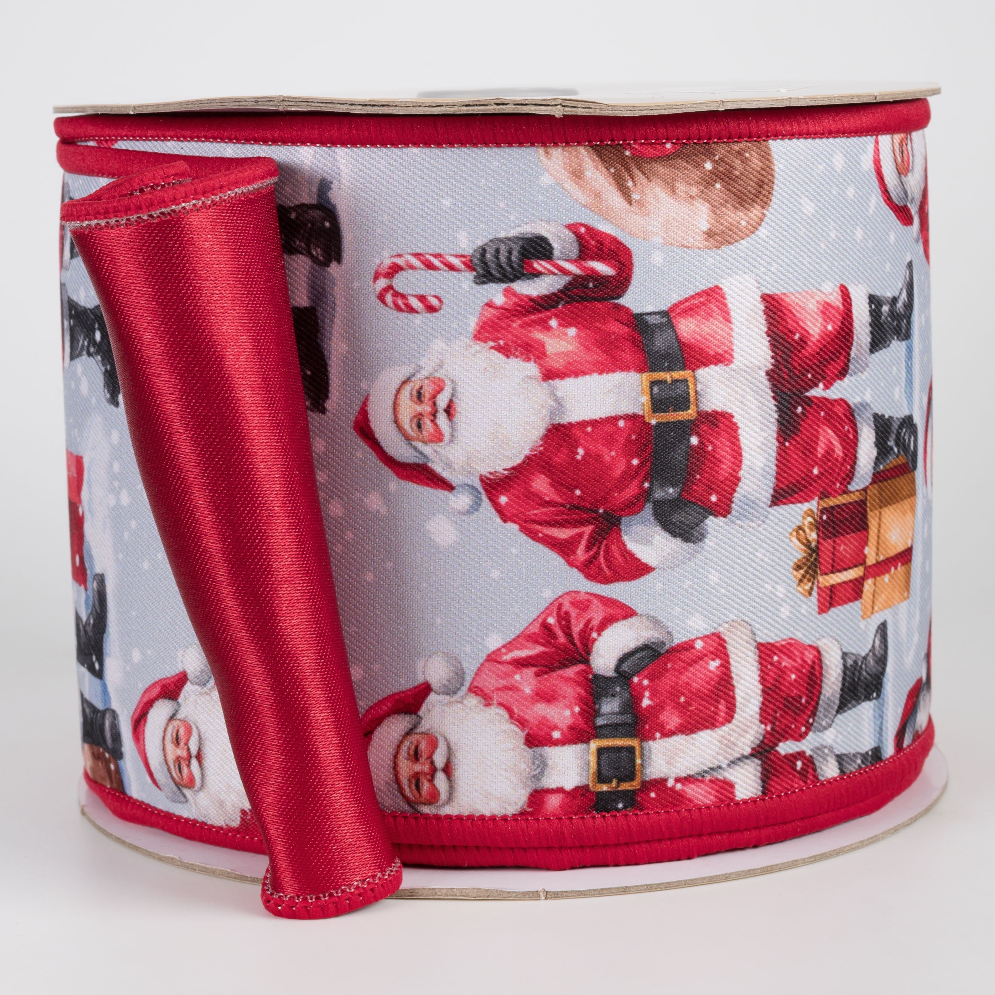 4" Double Sided Fused Standing Santa Ribbon: Red (10 Yards) Item Number: LX127527