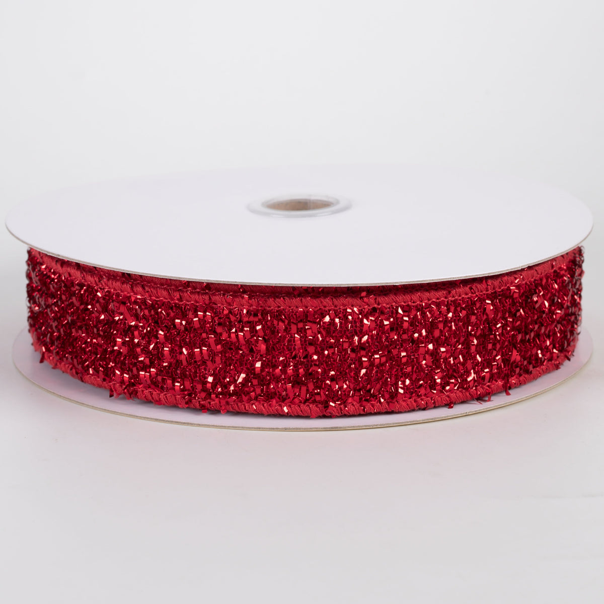 1" Double Sided Fused Tinsel Loop & Satin Ribbon: Red (10 Yards) Item Number: LX701124