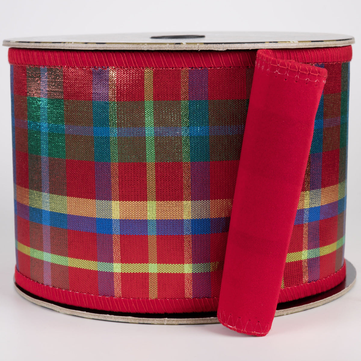 4" Double Sided Metallic Tartan Plaid & Flat Velvet Ribbon: Preppy Christmas (10 Yards) Item Number: D73611-04-01