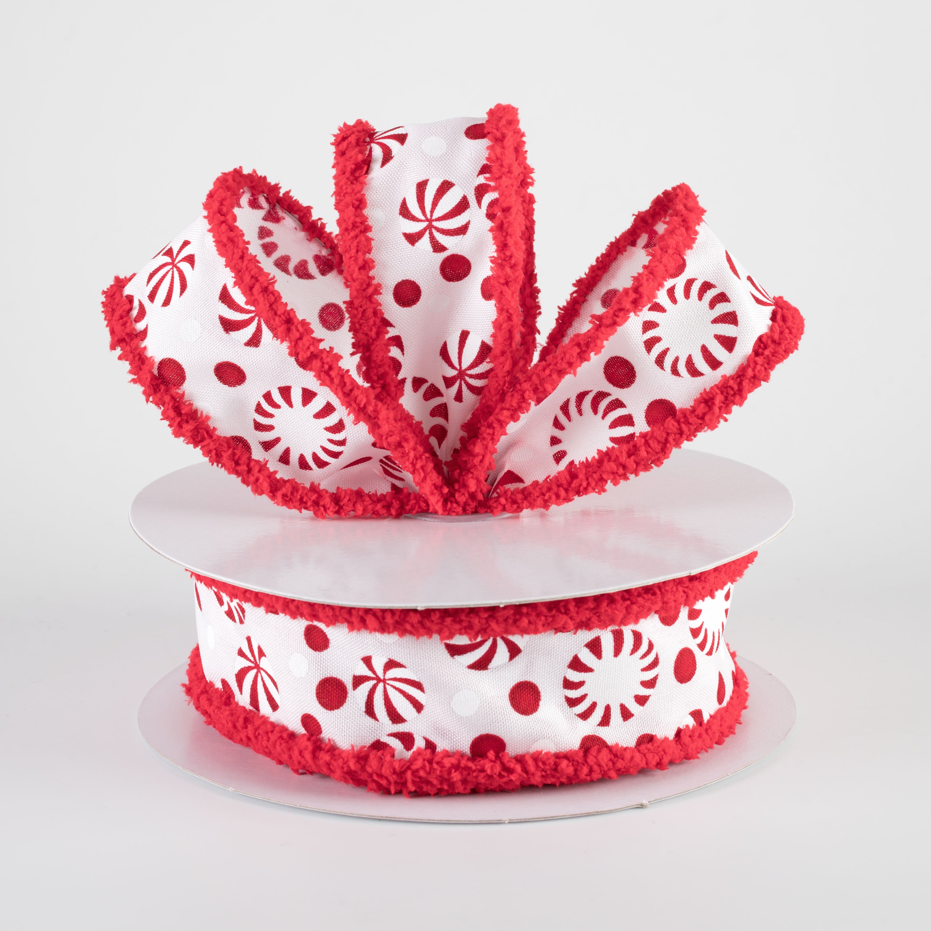 1.5" Drift Edge Christmas Candy Ribbon: Red & White (10 Yards) Lifestyle Photo