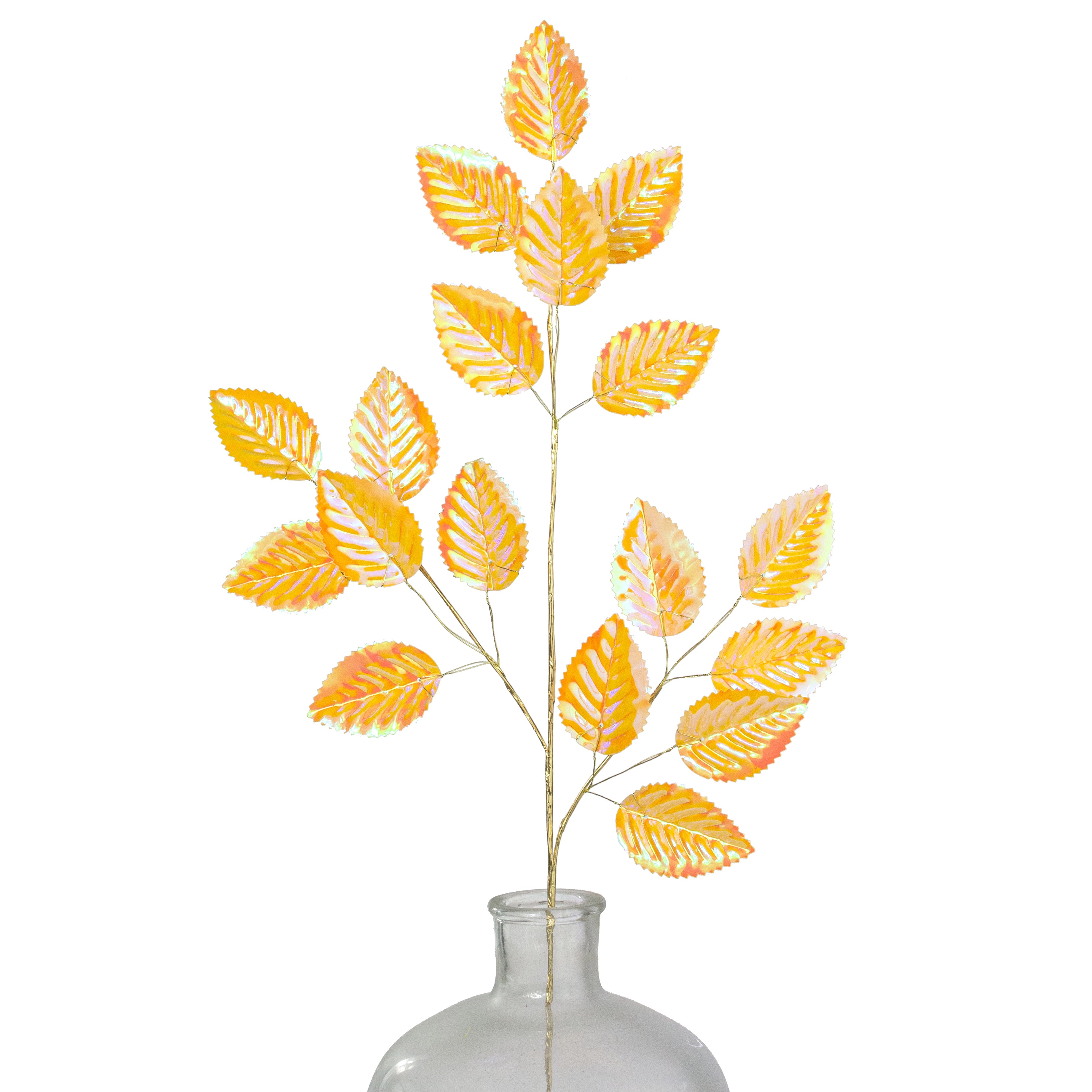 28" Plastic Hydrangea Leaves Spray: Iridescent Yellow