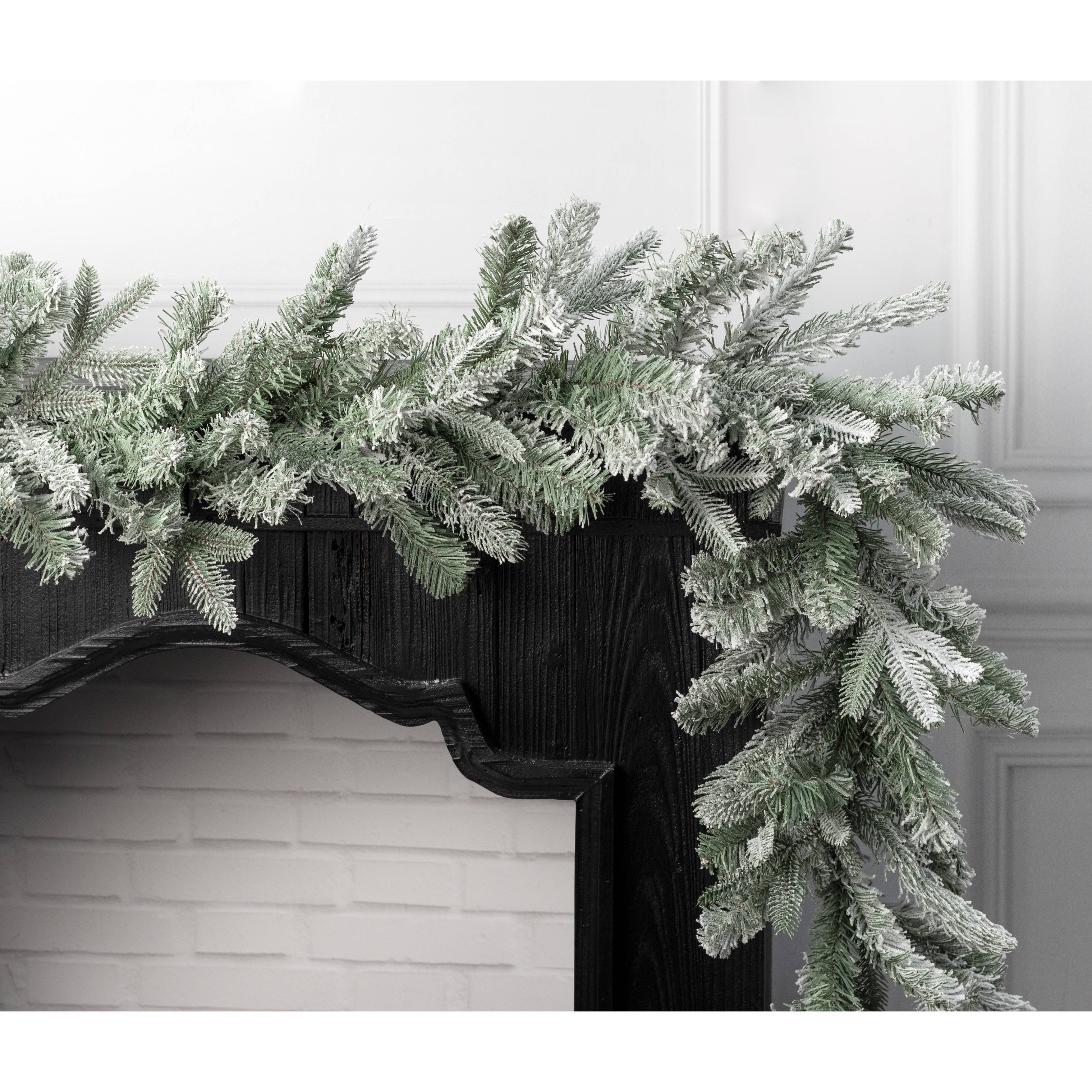9' X 12" Durham Flocked Pine Garland Lifestyle Photo