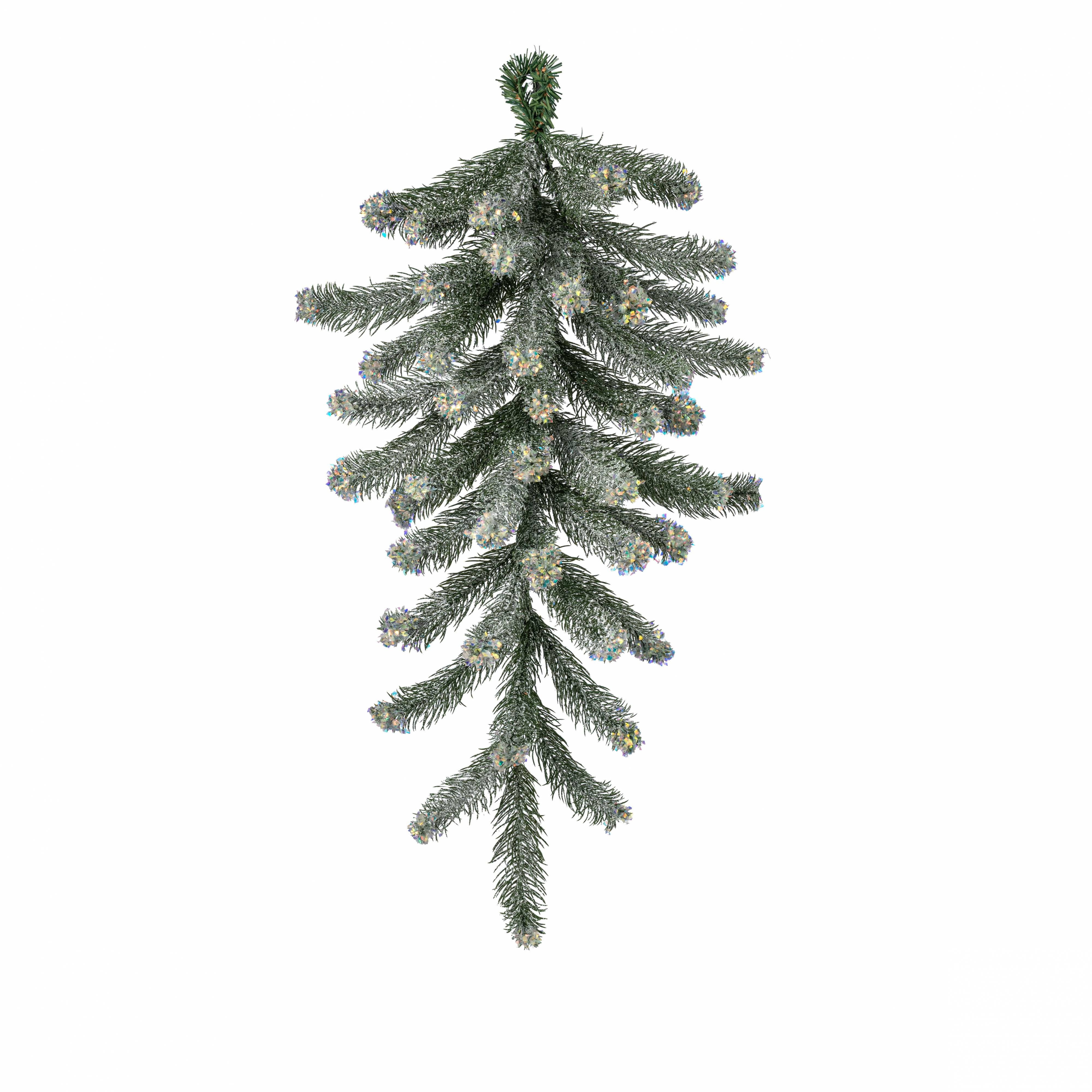 30" Iridescent Spark Teardrop: Frosted Evergreen Pine