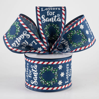 2.5" Linen Letters For Santa Ribbon: Navy Blue (10 Yards)