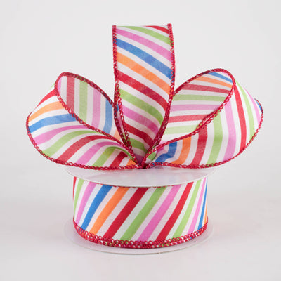 1.5" Linen Multicolor Candy Diagonal Stripe Ribbon (10 Yards)