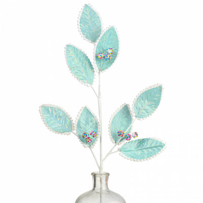 28" Iridescent Leaves & Sprinkles Spray: Blue