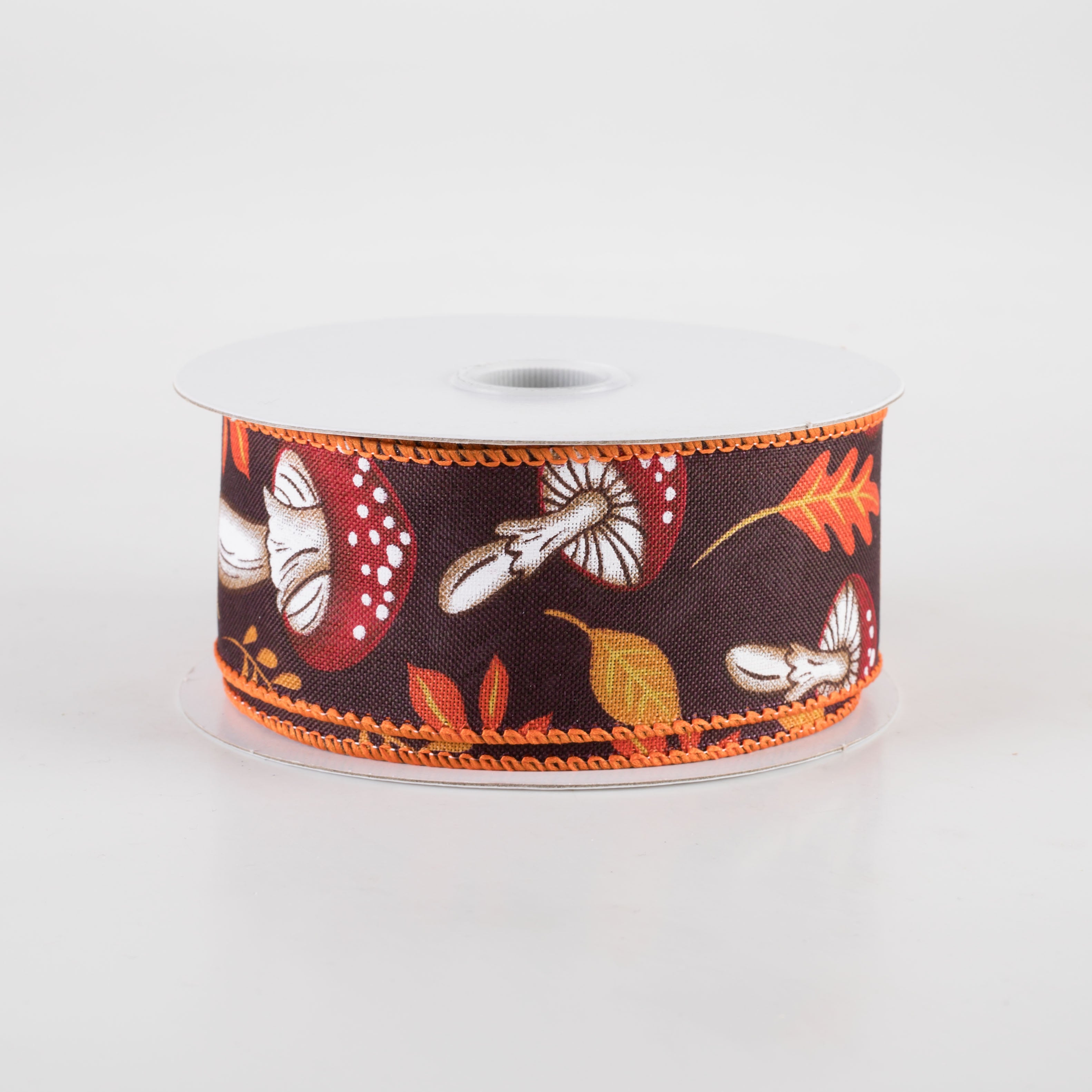 1.5" Earthy Fall Mushrooms Ribbon: Dark Brown (10 Yards) Item Number: 61411-09-27