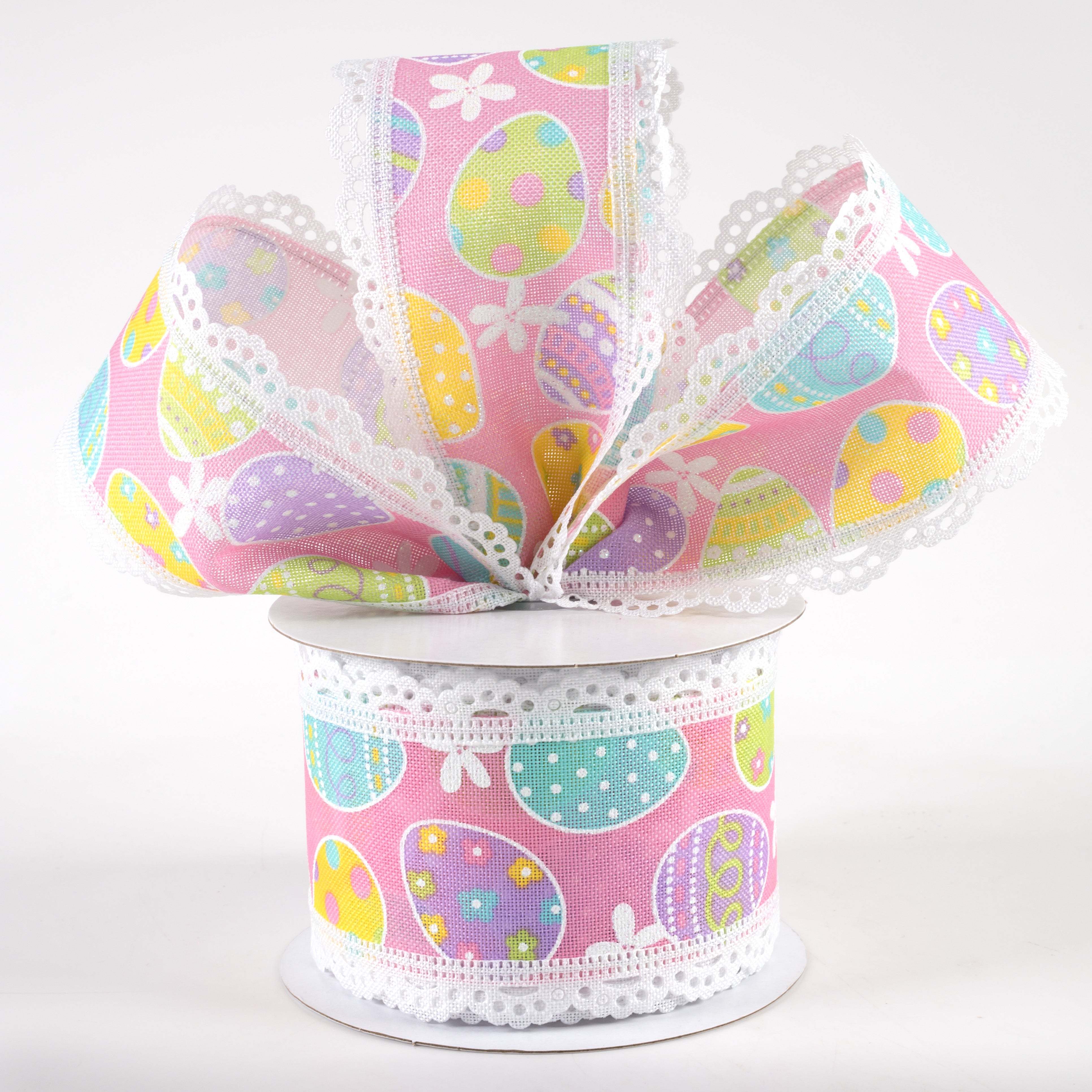2.5" Easter Eggs Lace Edge Ribbon: Light Pink (10 Yards) Lifestyle Photo