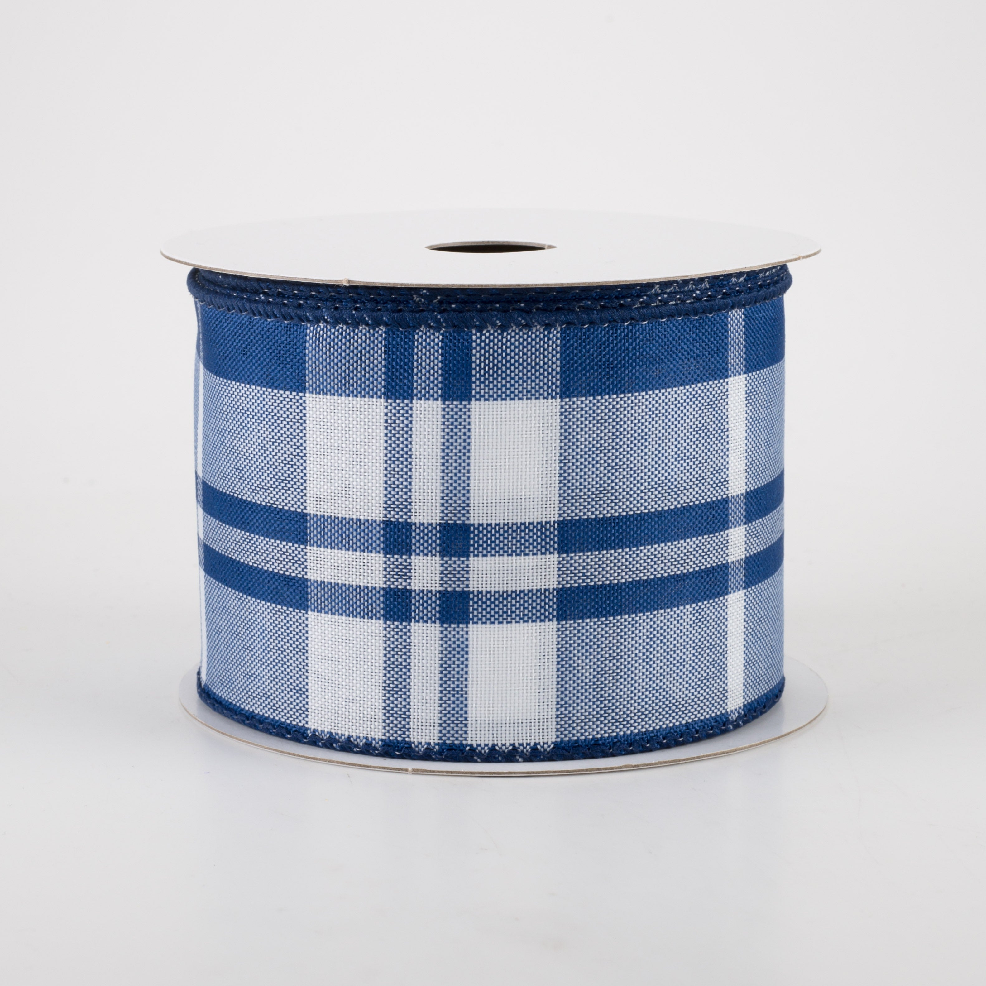 2.5" Eday Plaid Ribbon: Blue & White (10 Yards)