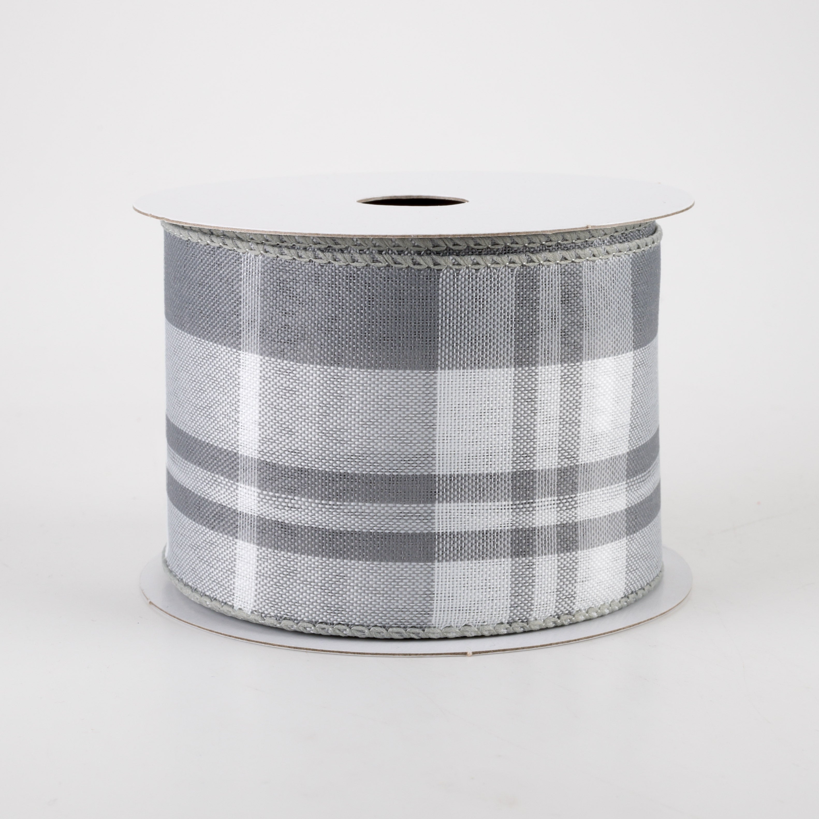 2.5" Eday Plaid Ribbon: Grey & White (10 Yards)